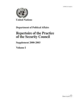 image of Repertoire of the practice of the security council: Supplement 2000-2003
