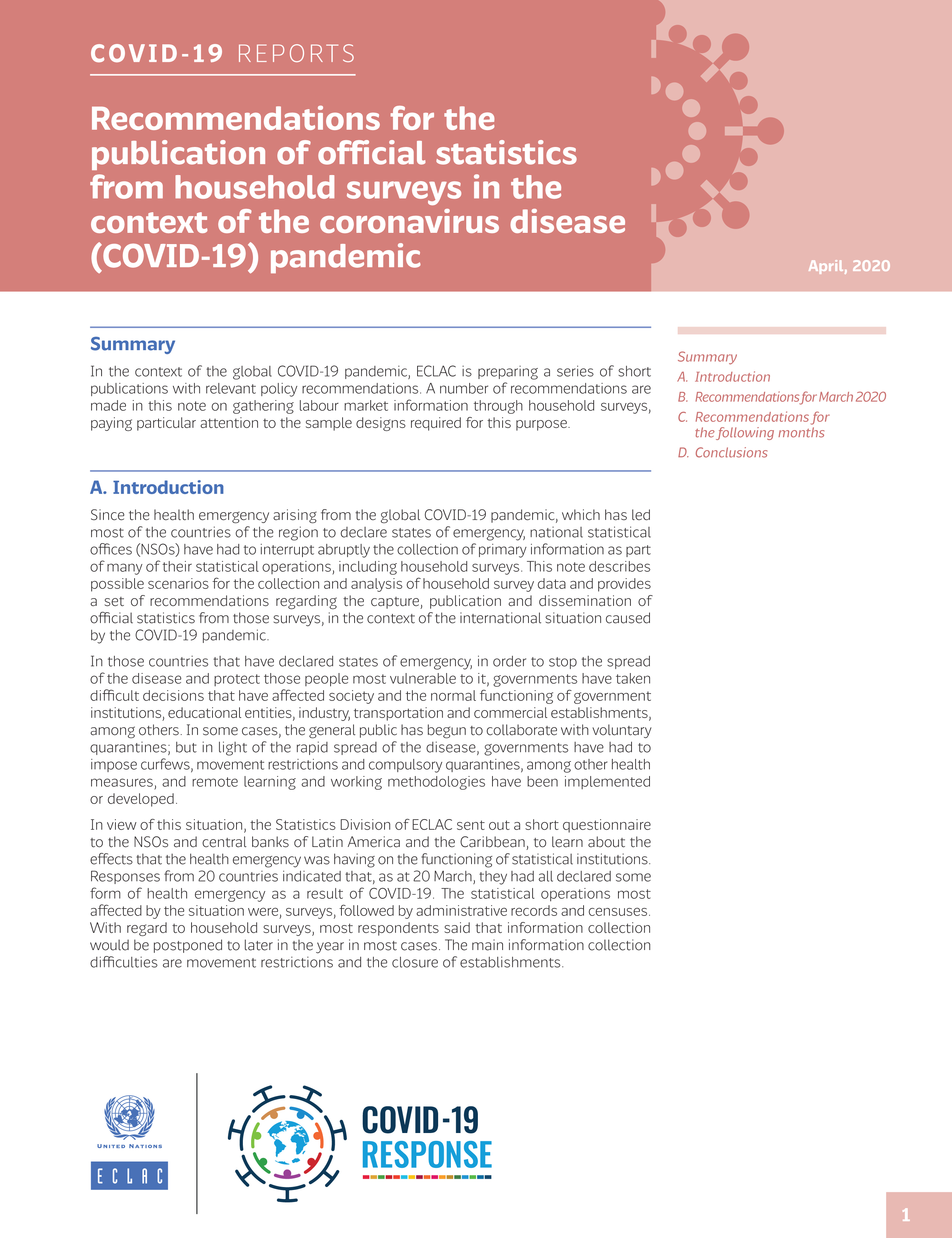image of Recommendations for the Publication of Official Statistics from Household Surveys in the Context of the Coronavirus Disease (COVID-19) Pandemic