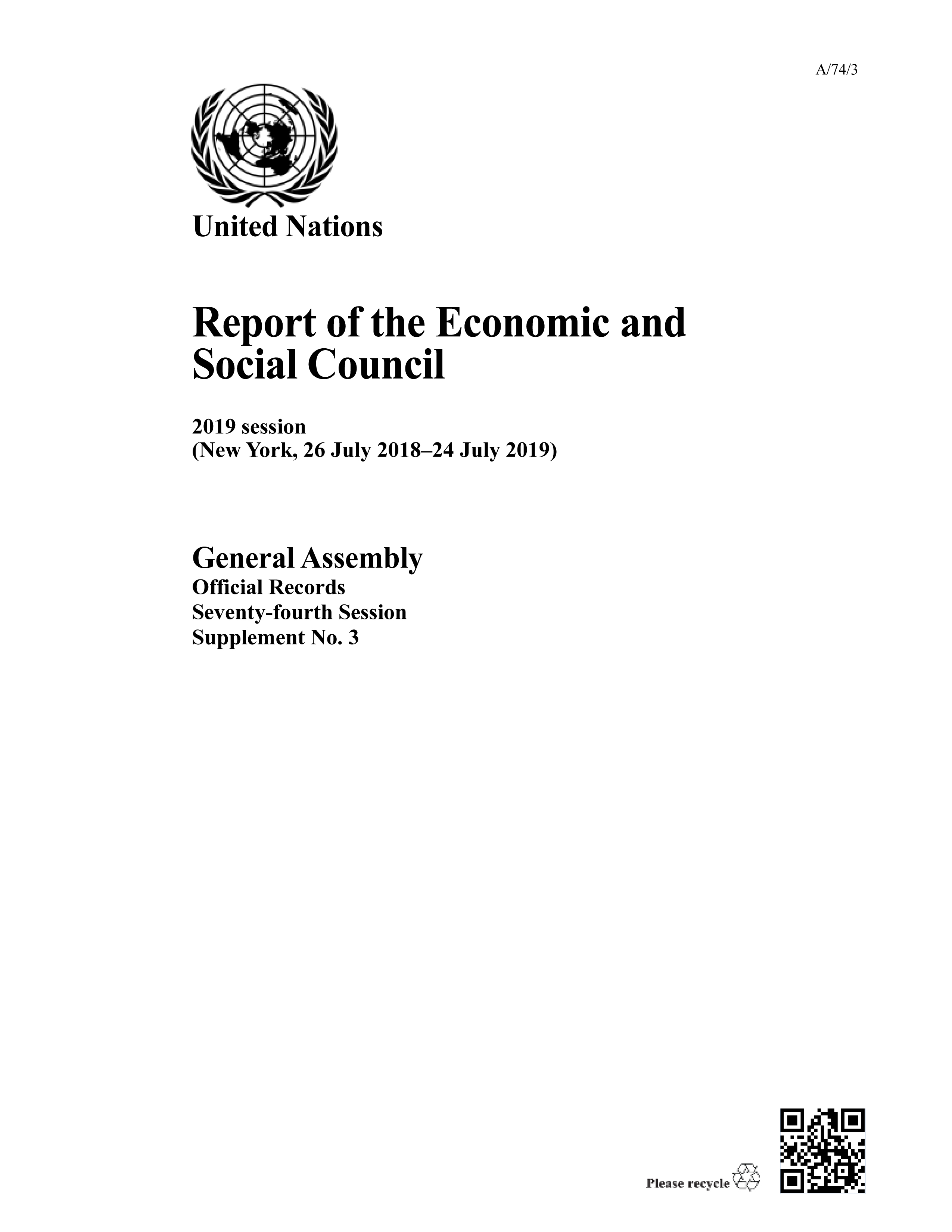 image of Report of the Economic and Social Council on its 2019 Session
