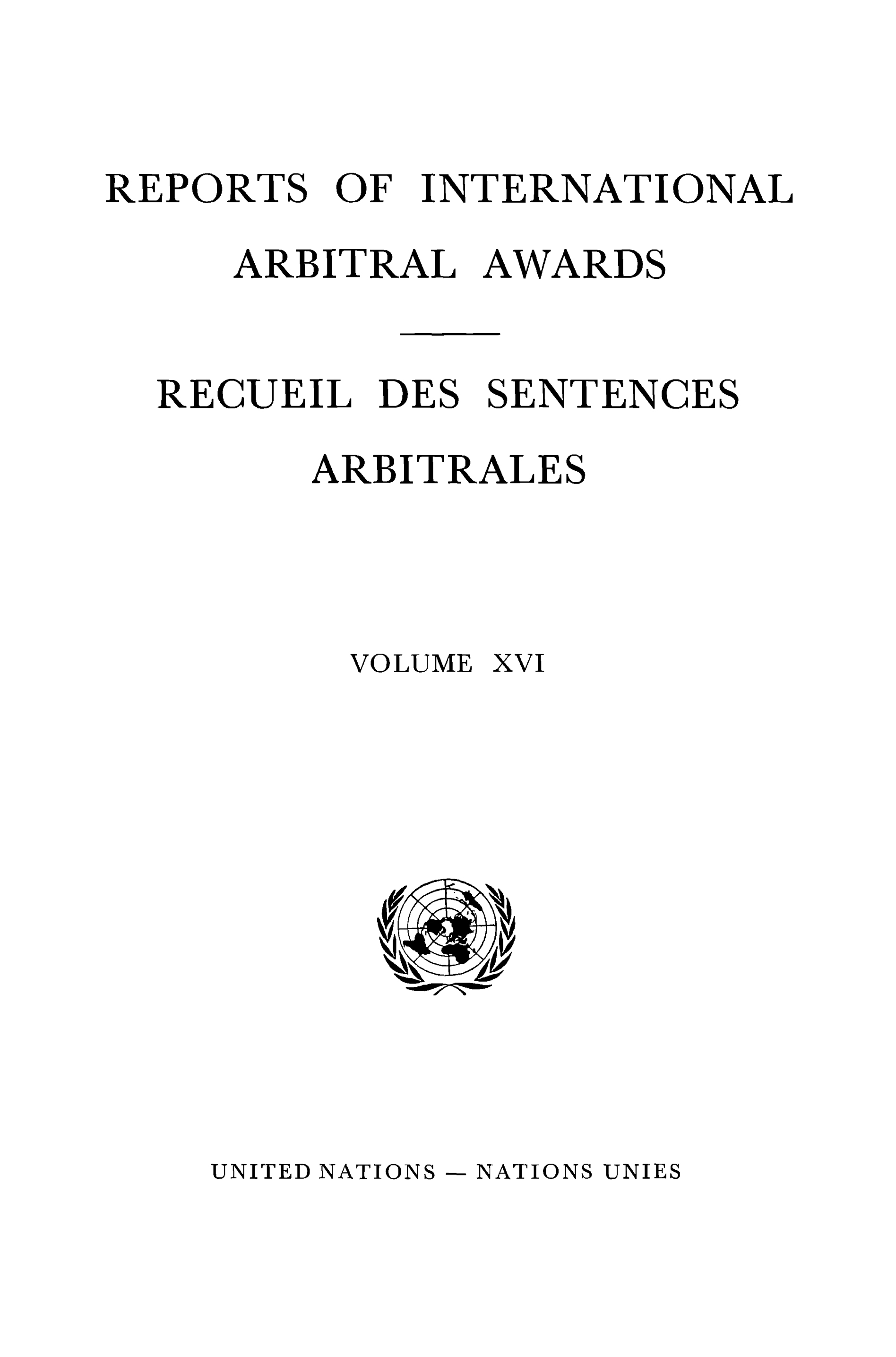 image of Reports of International Arbitral Awards, Vol. XVI