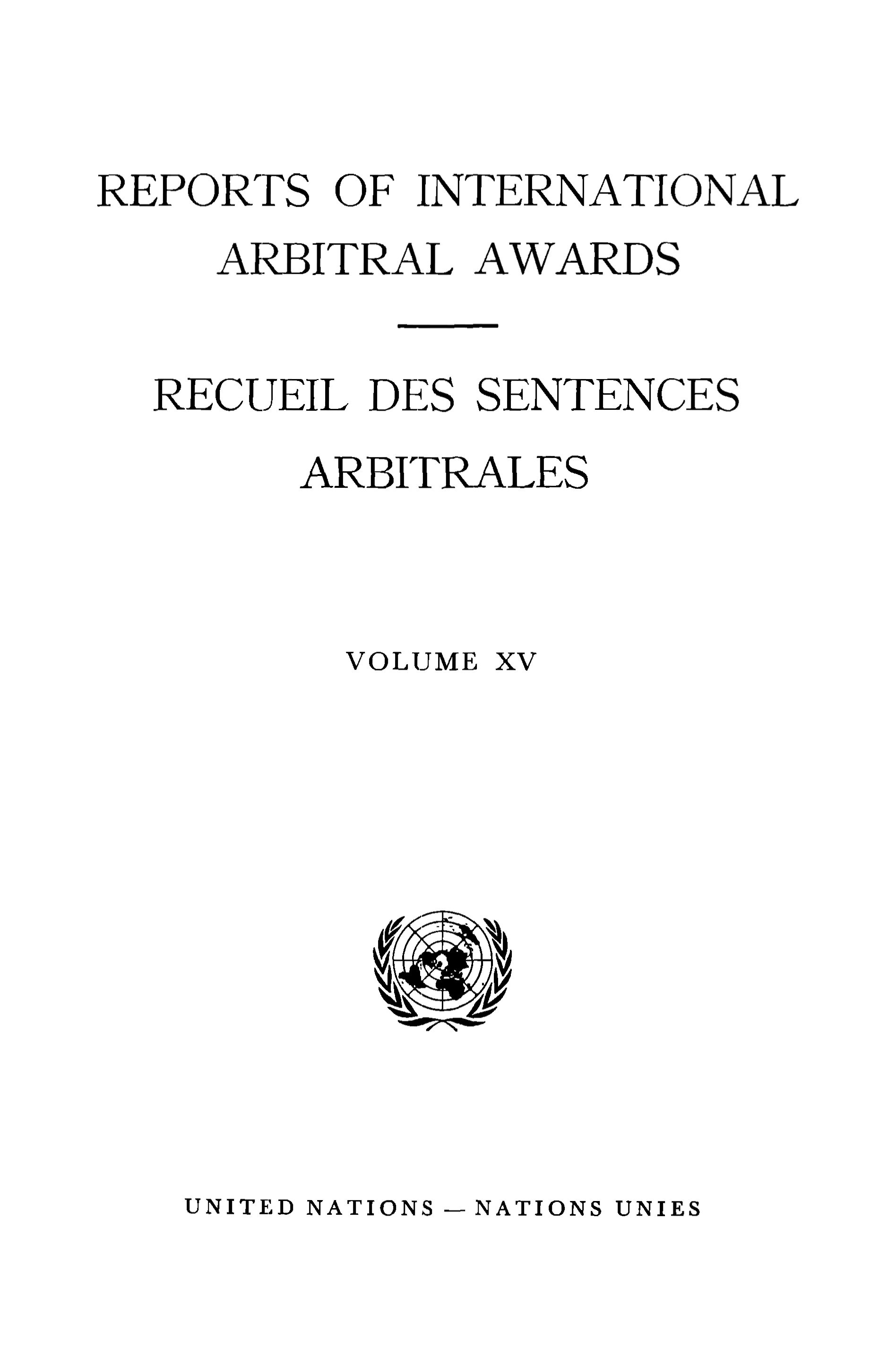 image of Reports of International Arbitral Awards, Vol. XV