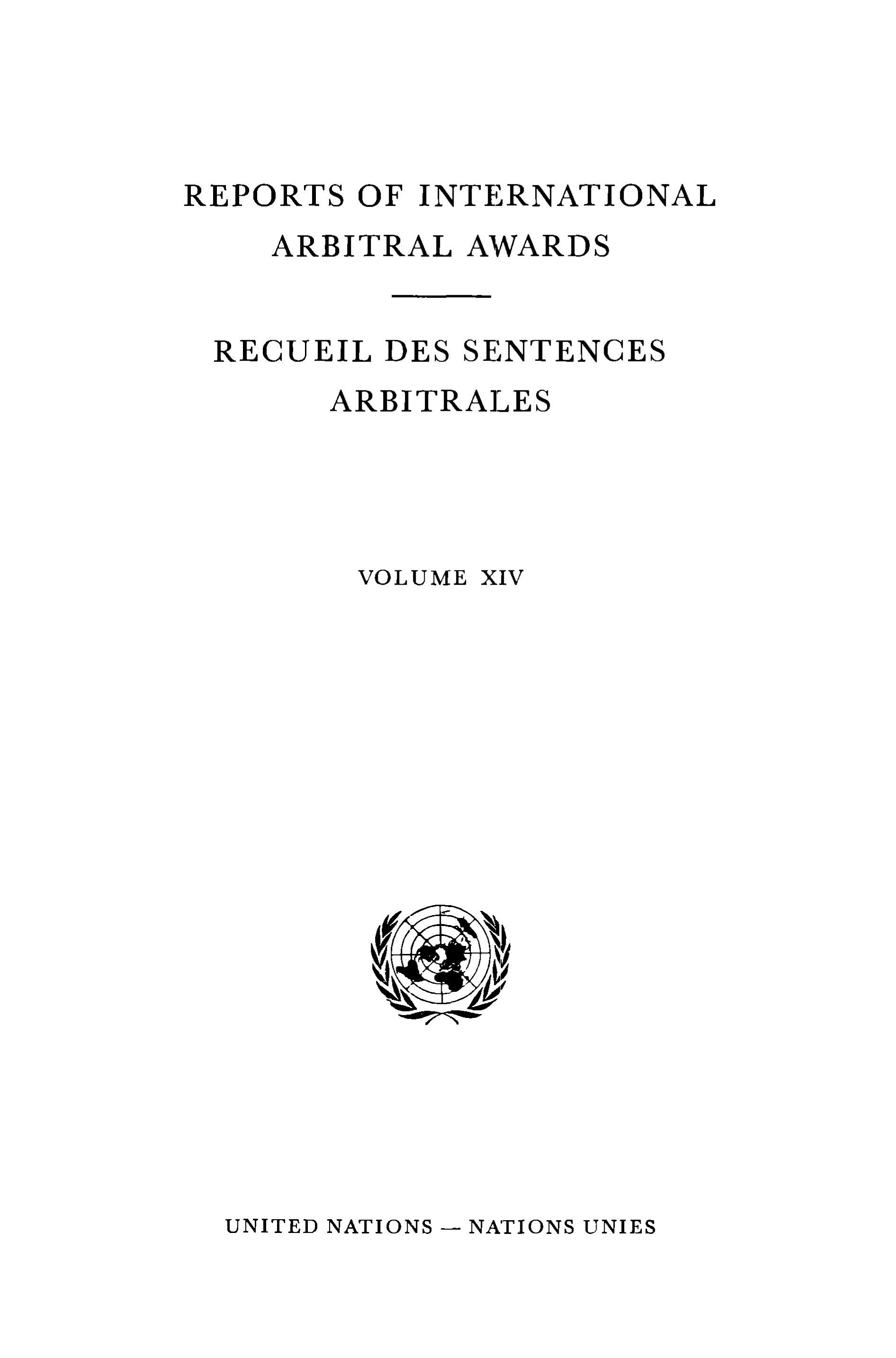 image of Reports of International Arbitral Awards, Vol. XIV