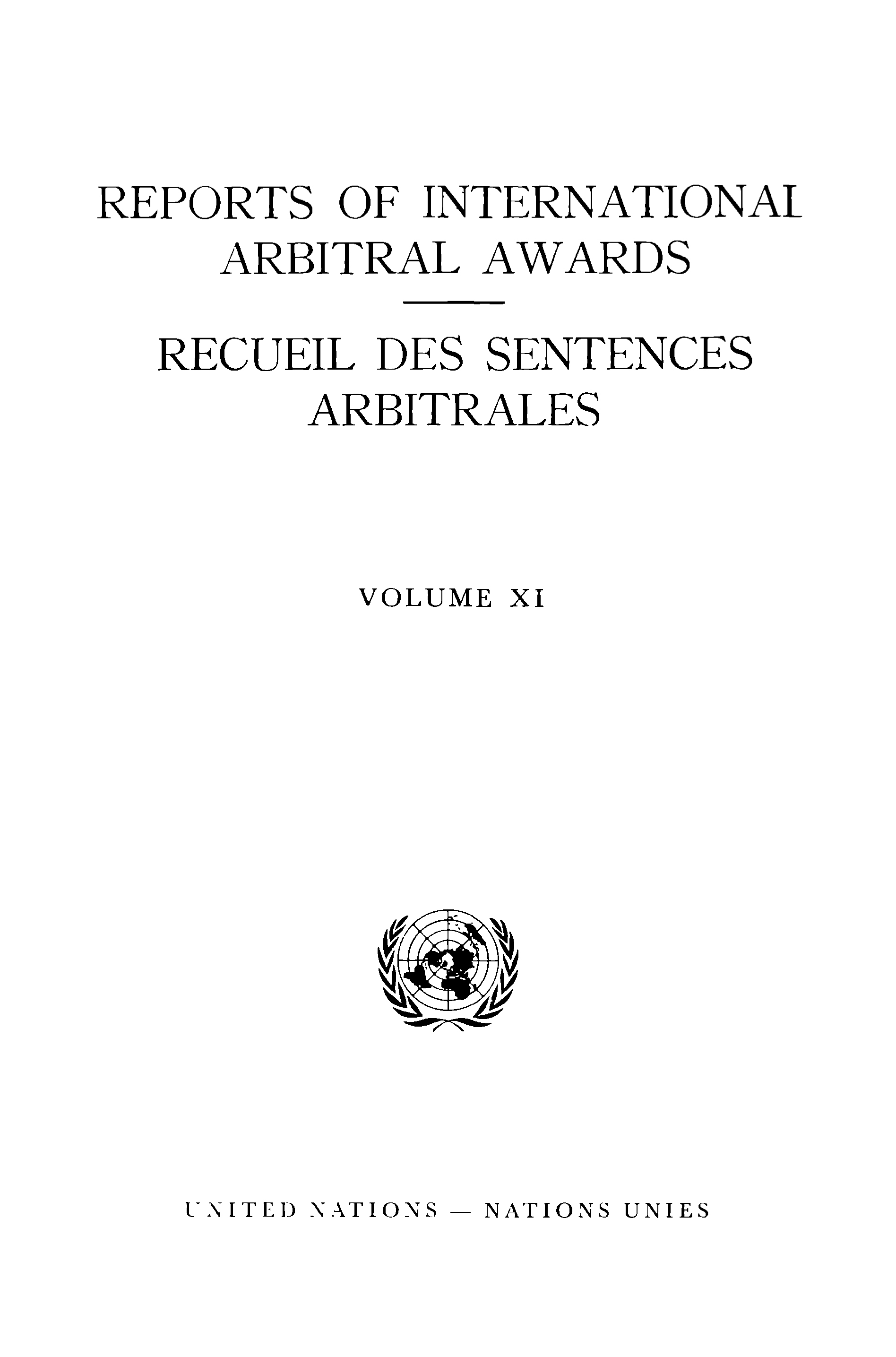 image of Reports of International Arbitral Awards, Vol. XI