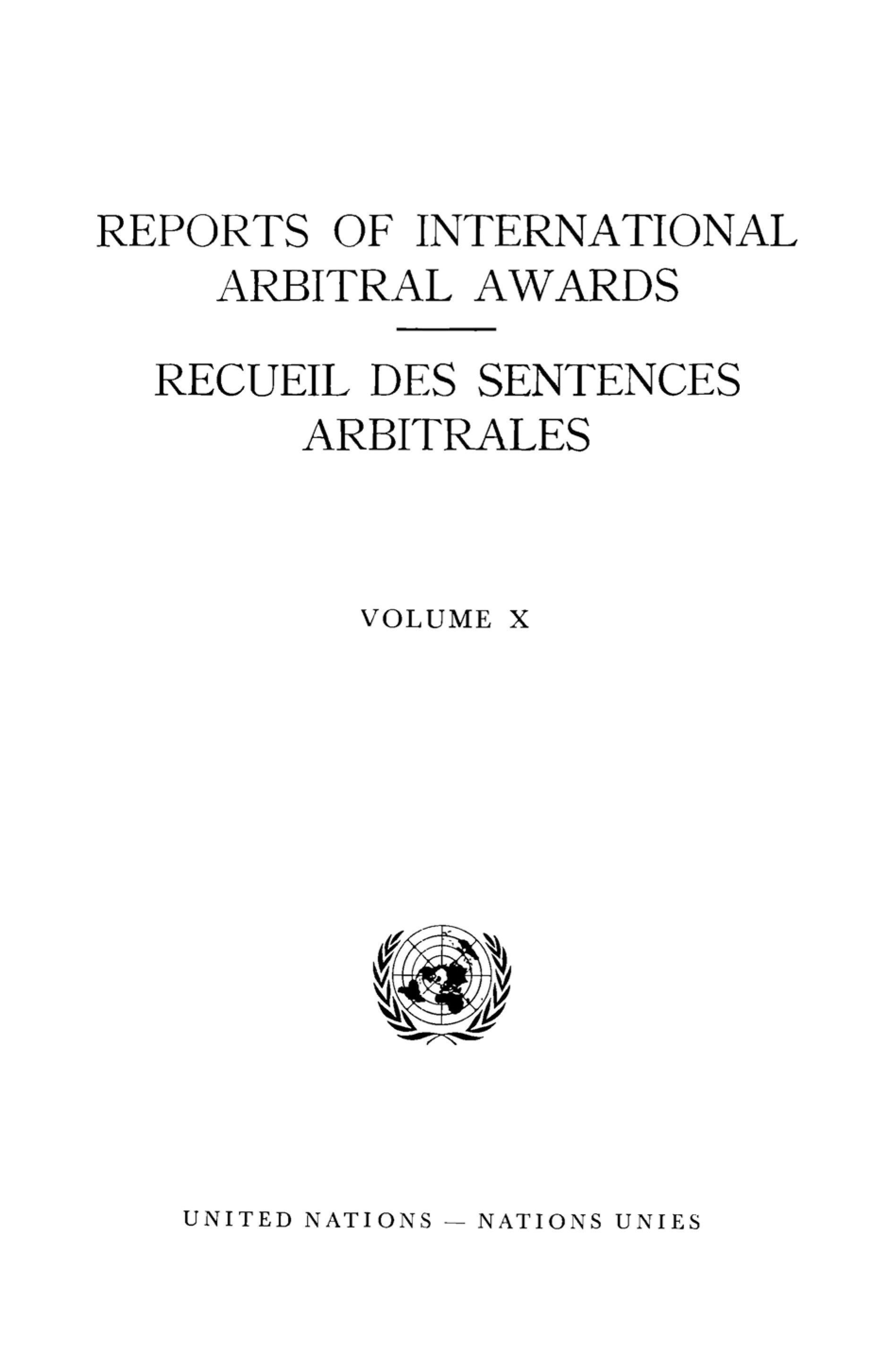 image of Reports of International Arbitral Awards, Vol. X