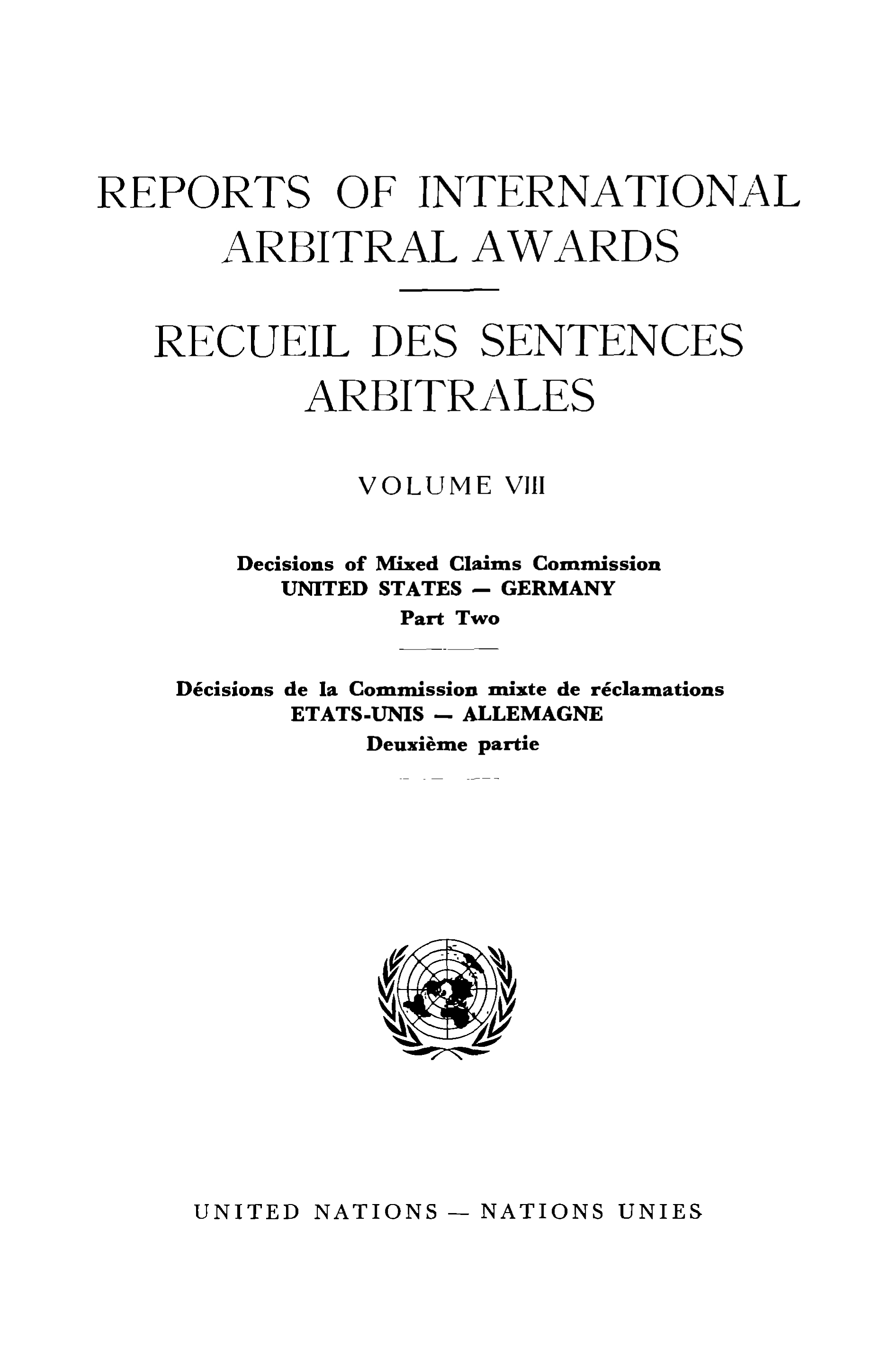 image of Reports of International Arbitral Awards, Vol. VIII