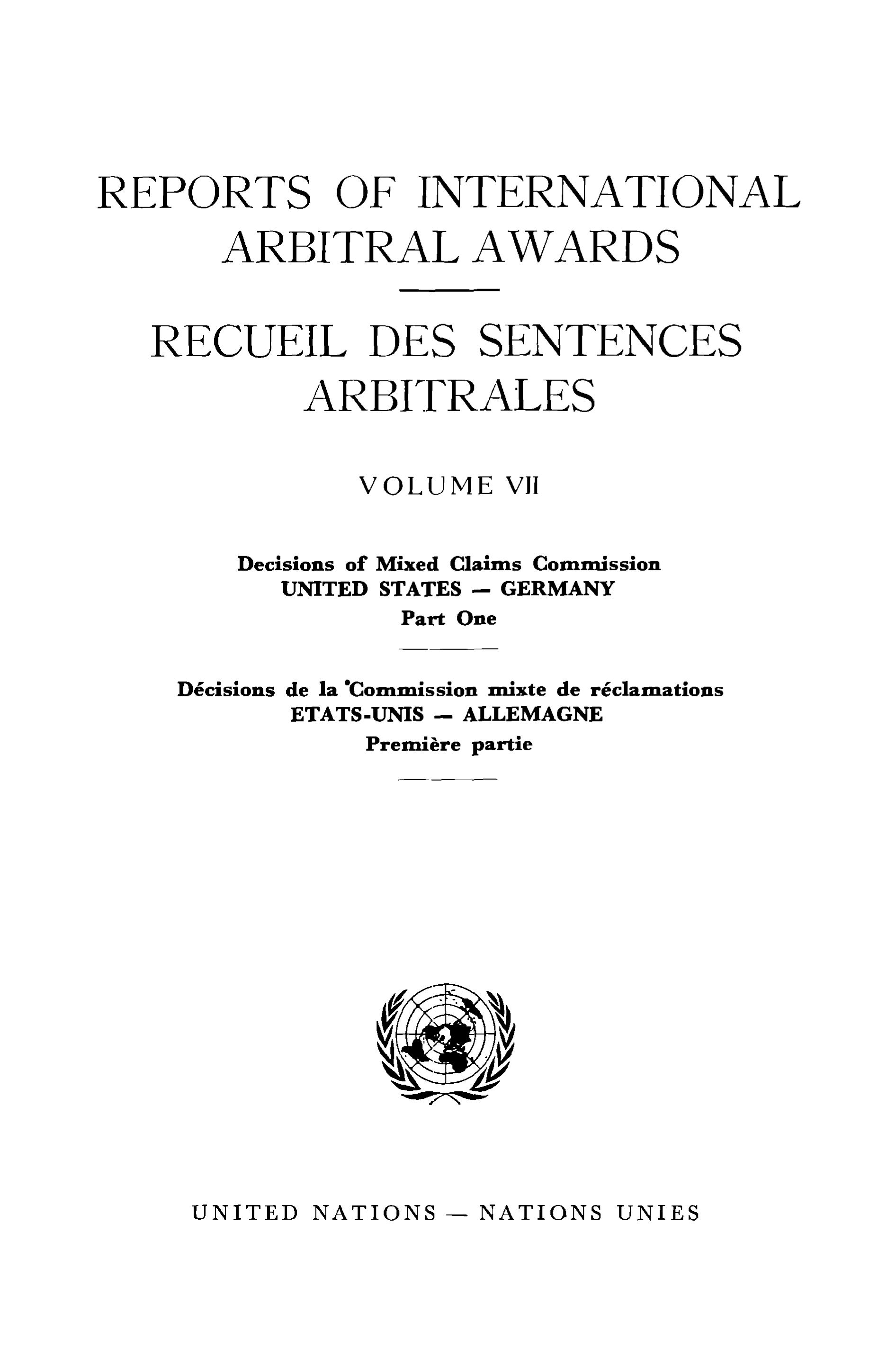 image of Reports of International Arbitral Awards, Vol. VII