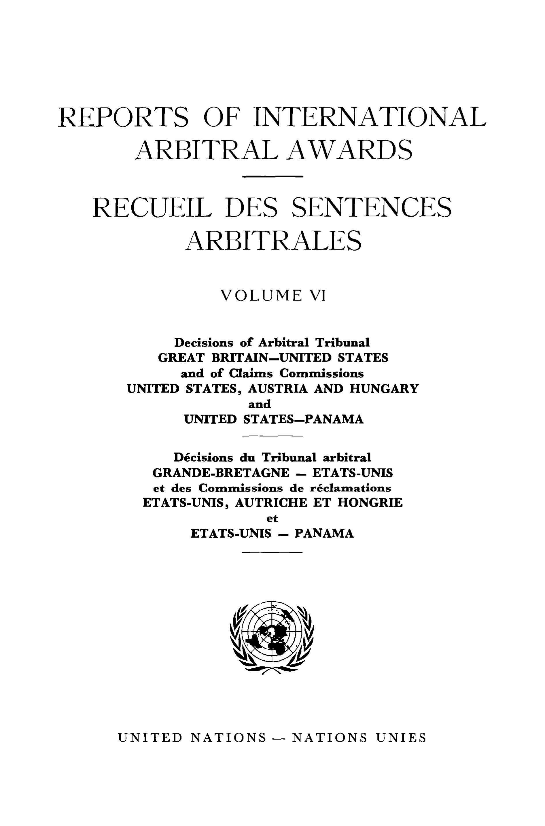 image of Recueil des sentences arbitrales, vol. VI