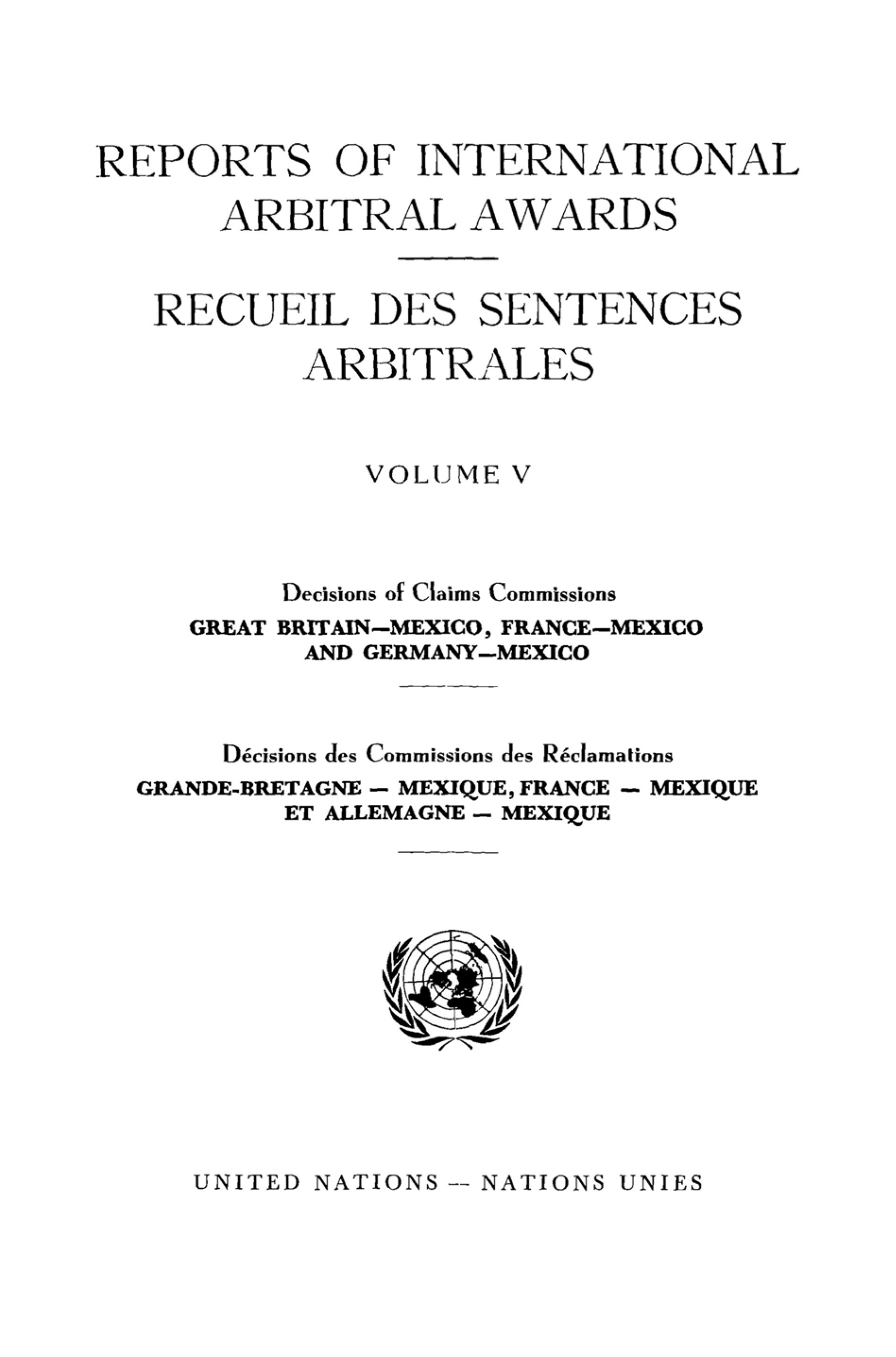 image of Reports of International Arbitral Awards, Vol. V