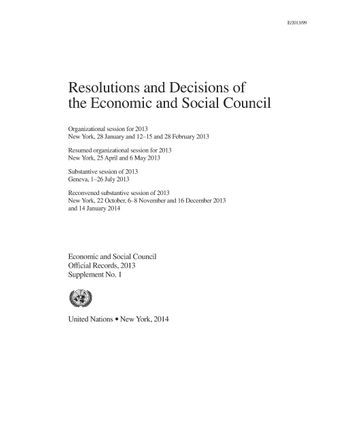 image of Resolutions and Decisions of the Economic and Social Council: 2013 Sessions