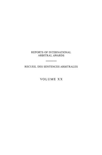 image of Reports of International Arbitral Awards, Vol. XX