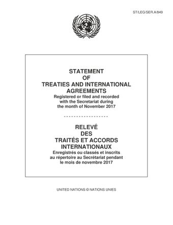 image of Traités et accords internationaux enregistrés pendant le mois de Novembre 2017: Nos. 54750 à 54810