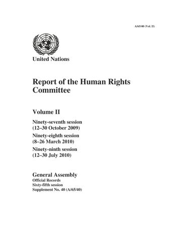 image of Report of the Human Rights Committee: volume II - 97th session; 98th session; 99th session
