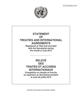 image of Statement of Treaties and International Agreements: Registered or Filed and Recorded with the Secretariat during the Month of July 2013