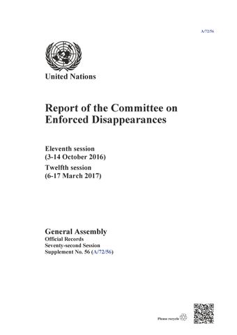 image of Report of the Committee on Enforced Disappearances Eleventh Session (3-14 October 2016) Twelfth Session (6-17 March 2017)