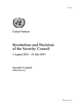 image of Checklist of resolutions adopted by the security council from 1 august 2012 to 31 july 2013