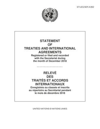 image of Traités et accords internationaux enregistrés pendant le mois de décembre 2018: Nos. 55540 à 55568