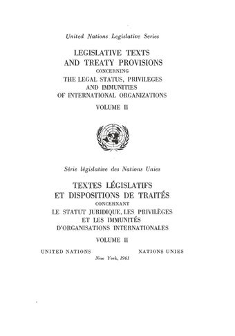 image of Legislative Texts and Treaty Provisions Concerning the Legal Status, Privileges and Immunities of International Organizations: Volume II