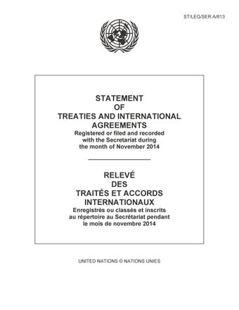 image of Traités et accords internationaux enregistrés pendant le mois de novembre 2014: Nos 52255 à 52344