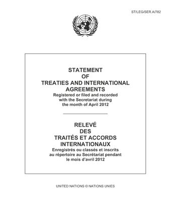 image of Traités et accords internationaux enregistrés pendant le mois de avril 2012: Nos 49477 à 49541