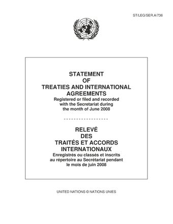 image of Traités et accords internationaux classés et inscrits au répertoire pendant le mois de Juin 2008: Nos 1313 à 1314