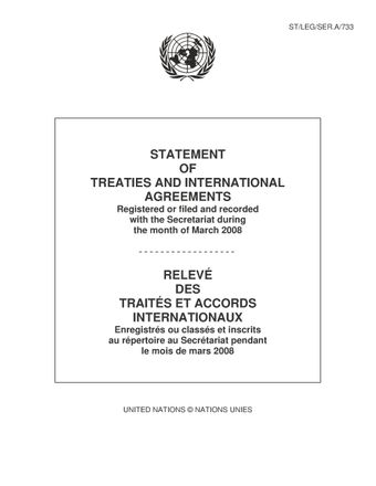 image of Traités et accords internationaux enregistrés pendant le mois de Mars 2008: Nos 44763 à 44870