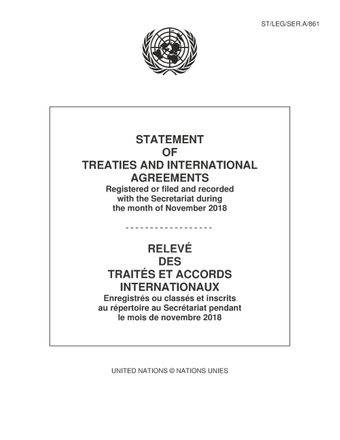 image of Traités et accords internationaux enregistrés pendant le mois de novembre 2018: Nos 55488 à 55539