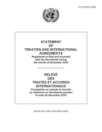 image of Traités et accords internationaux enregistrés pendant le mois de Décembre 2016: Nos. 54115 à 54165
