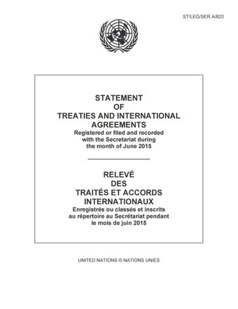 image of Traités et accords internationaux enregistrés pendant le mois de juin 2015: Nos 52730 à 52763
