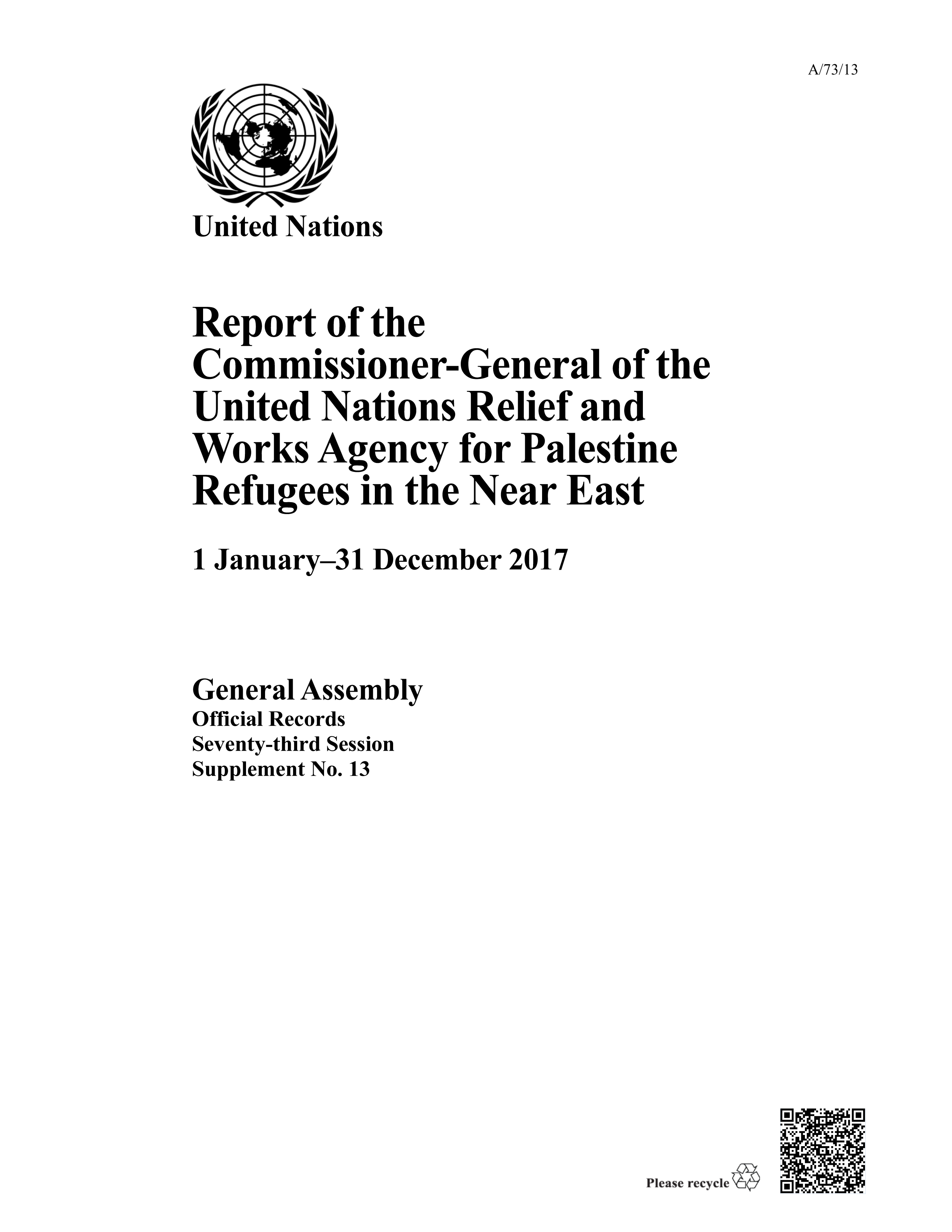 image of Report of the Commissioner-General of the United Nations Relief and Works Agency for Palestine Refugees in the Near East