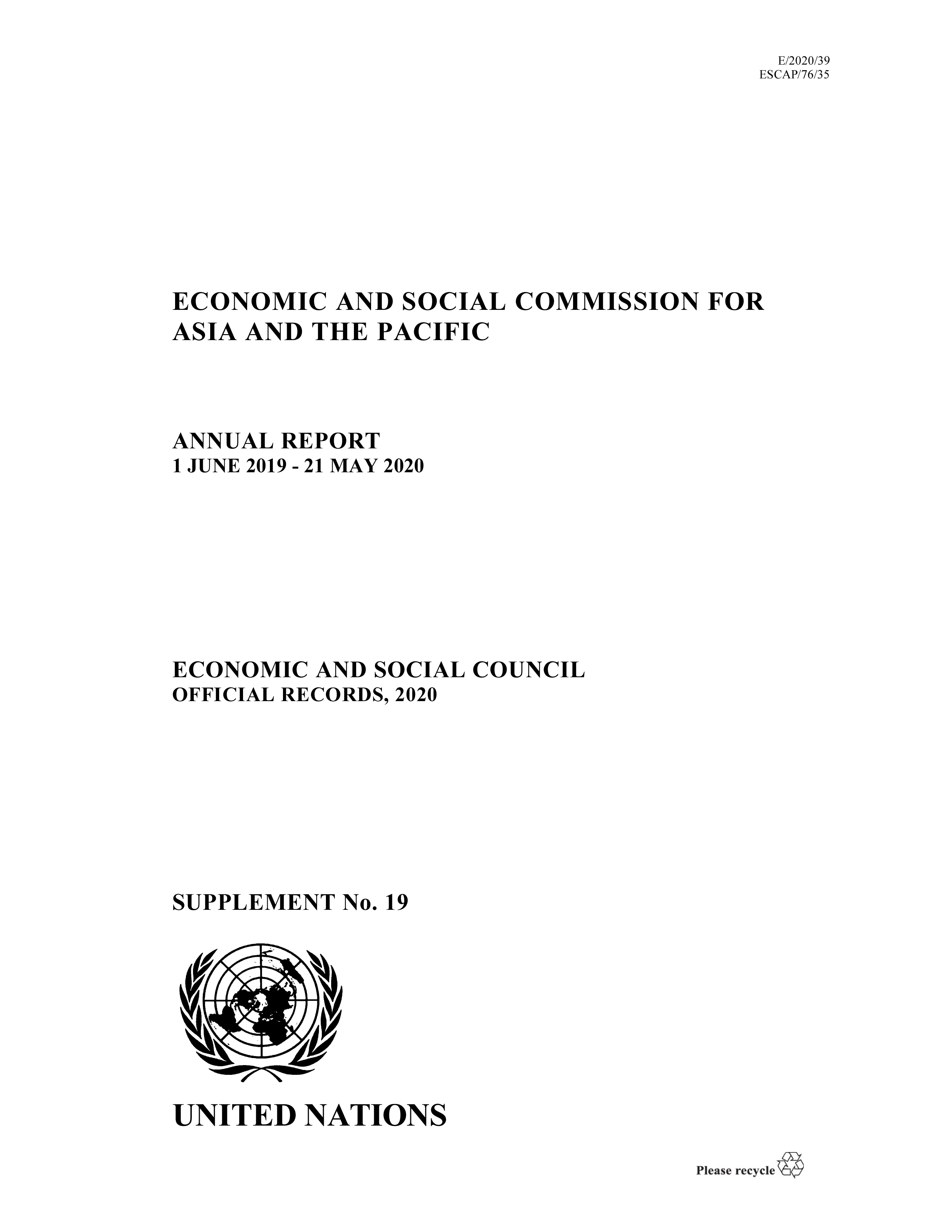 image of Annual Report of the Economic and Social Commission for Asia and the Pacific 2020