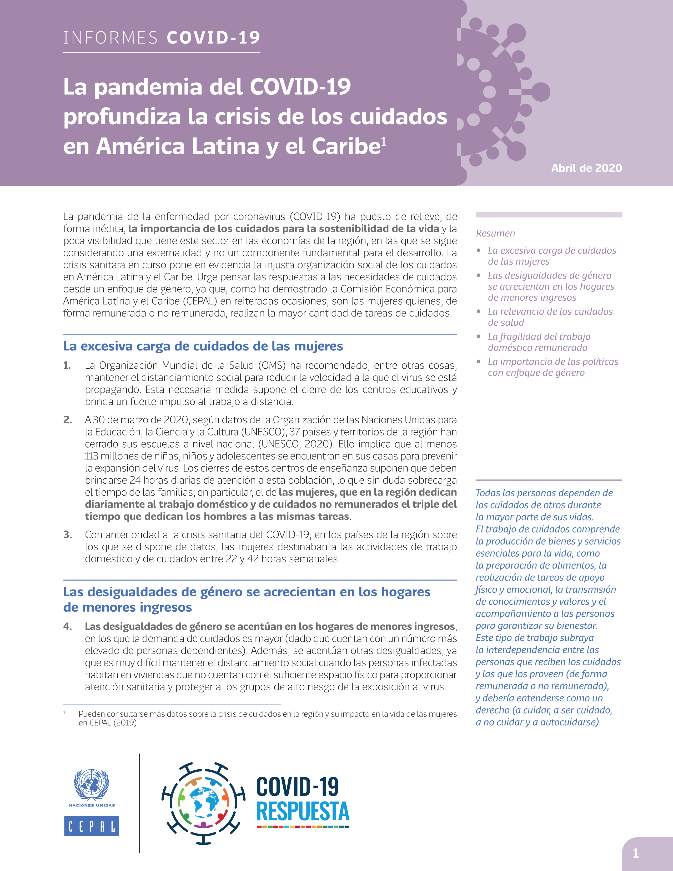 image of La pandemia del COVID-19 profundiza la crisis de los cuidados en América Latina y el Caribe