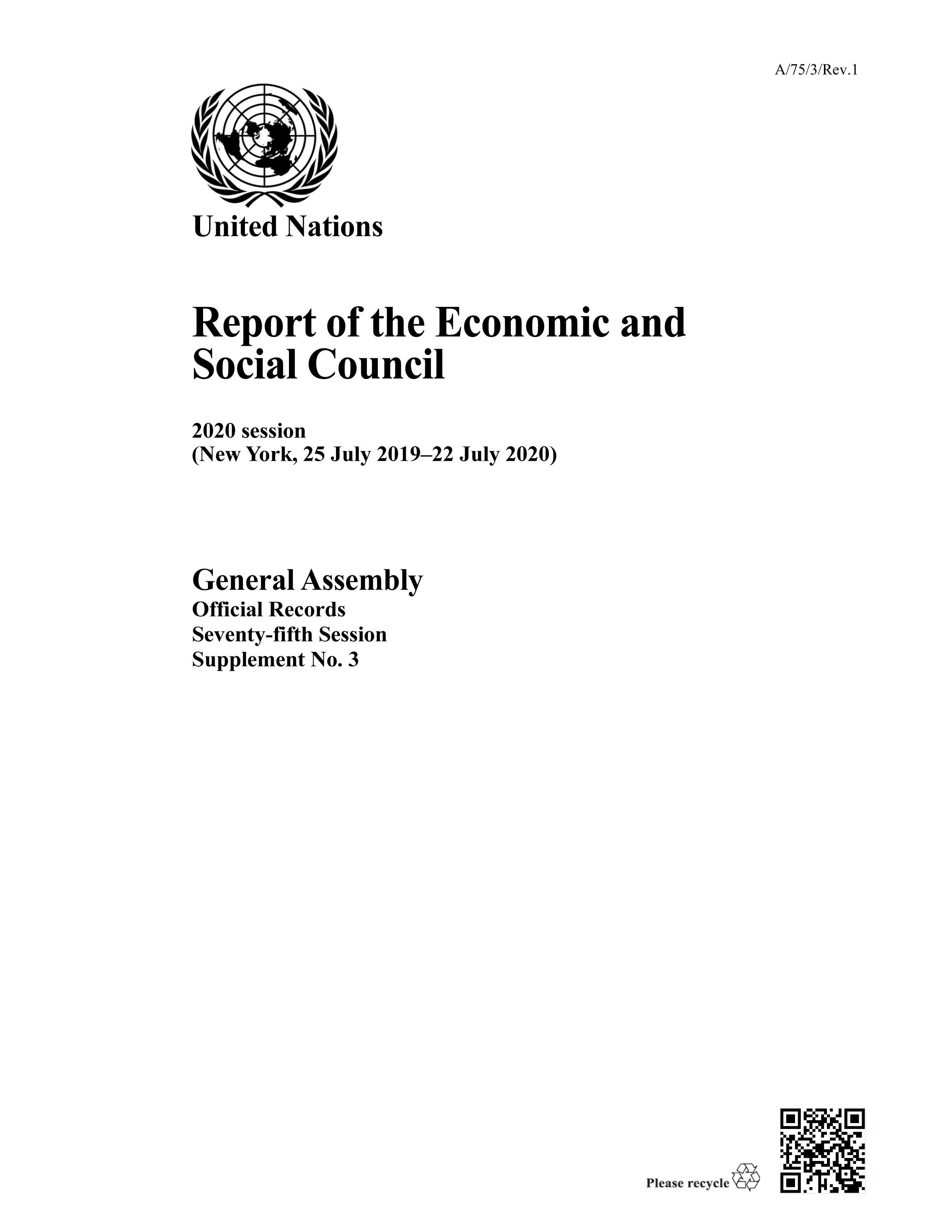 image of Report of the Economic and Social Council on its 2020 Session