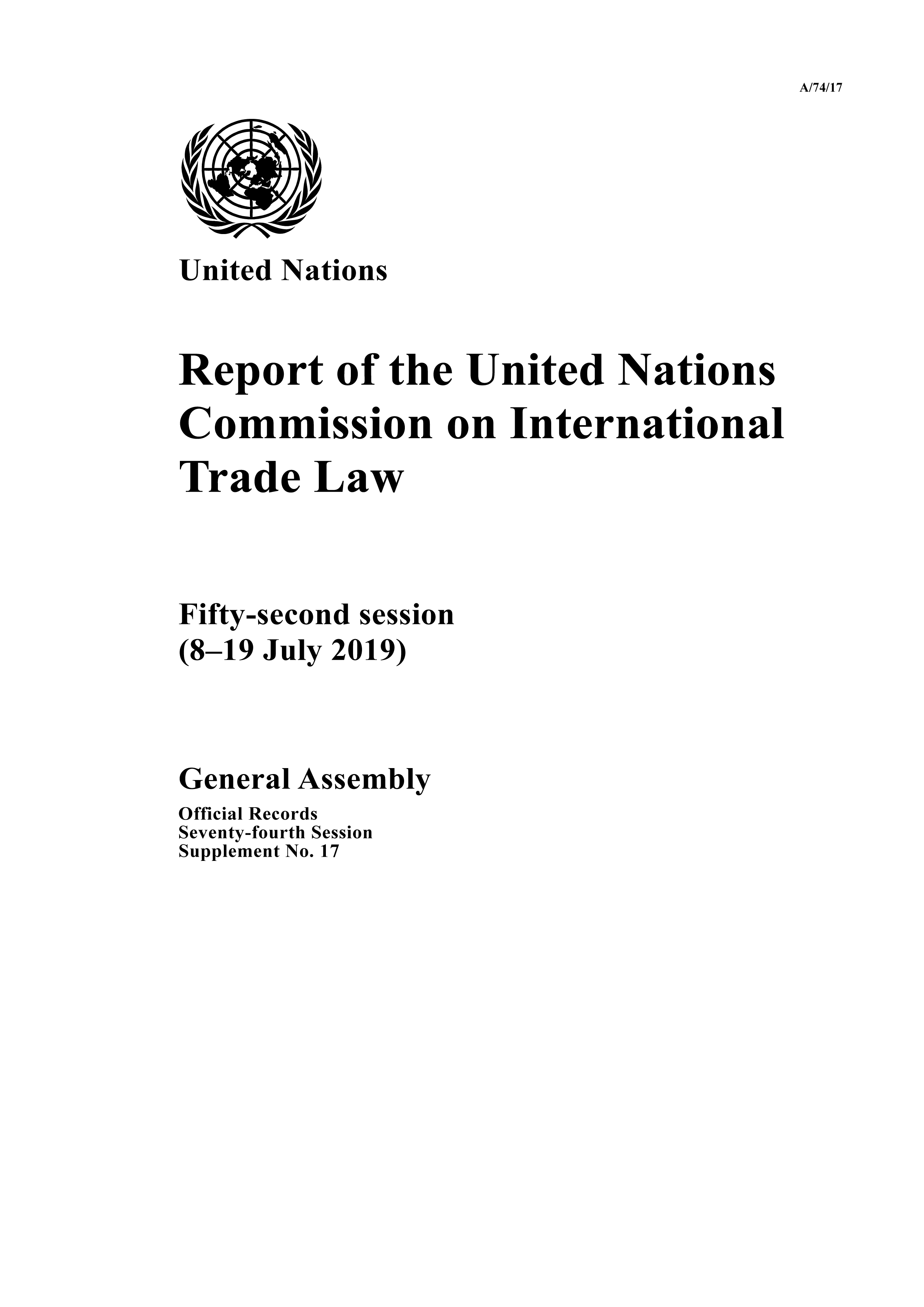 image of Report of the United Nations Commission on International Trade Law