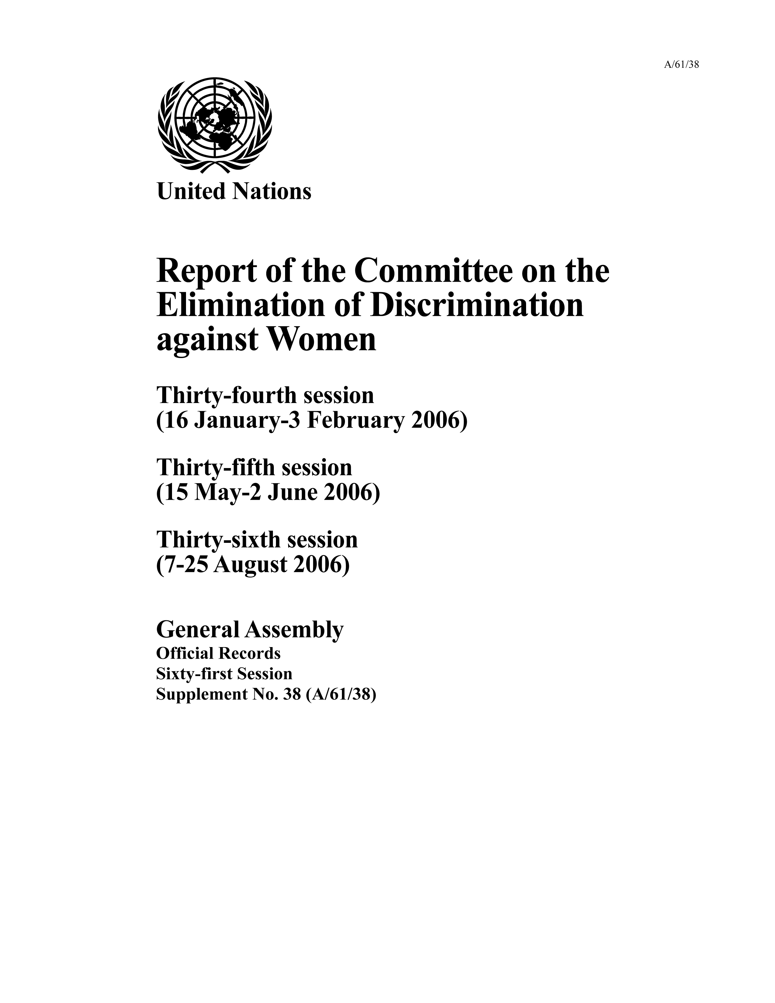 image of Report of the Committee on the Elimination of Discrimination against Women, Sixty-first Session