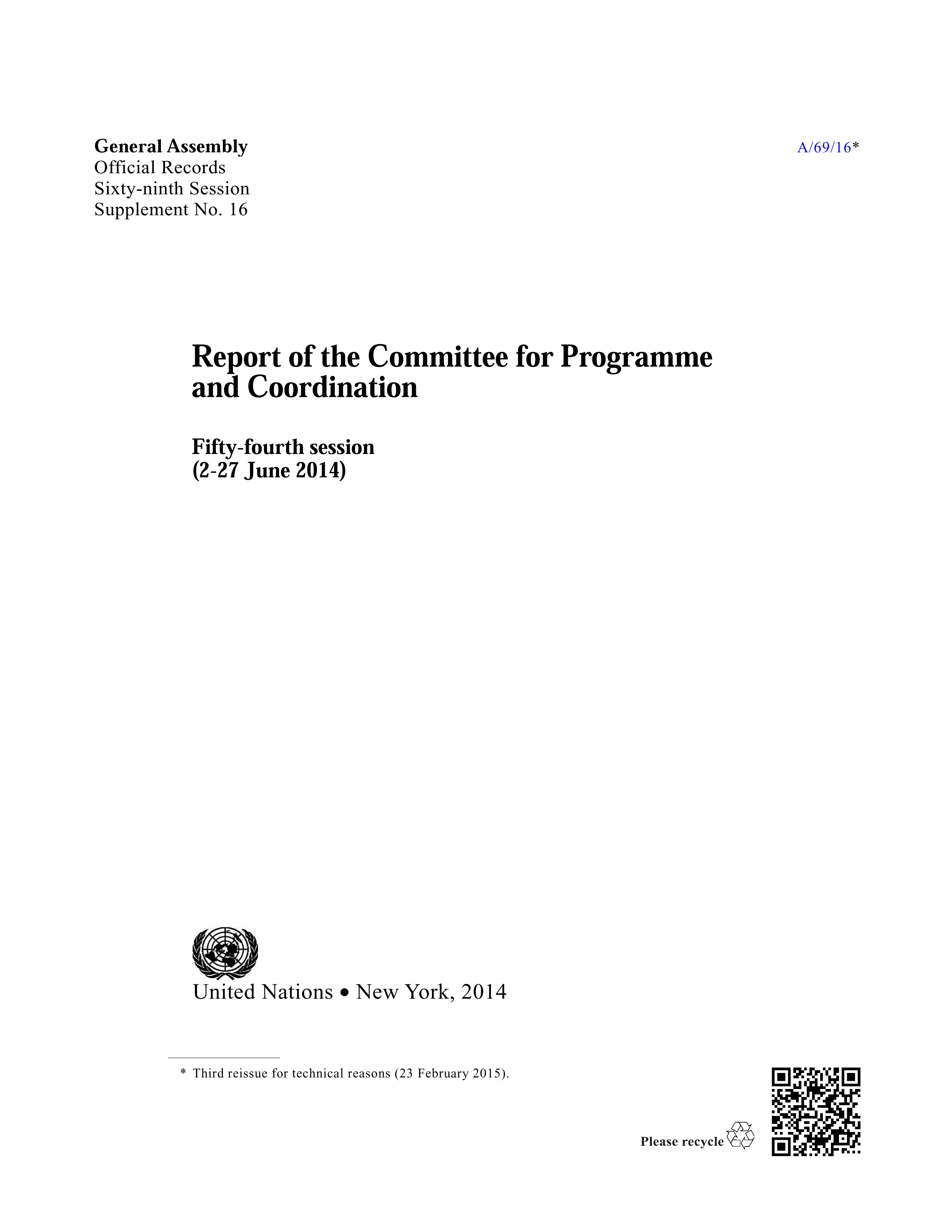 image of Report of the Committee for Programme and Coordination