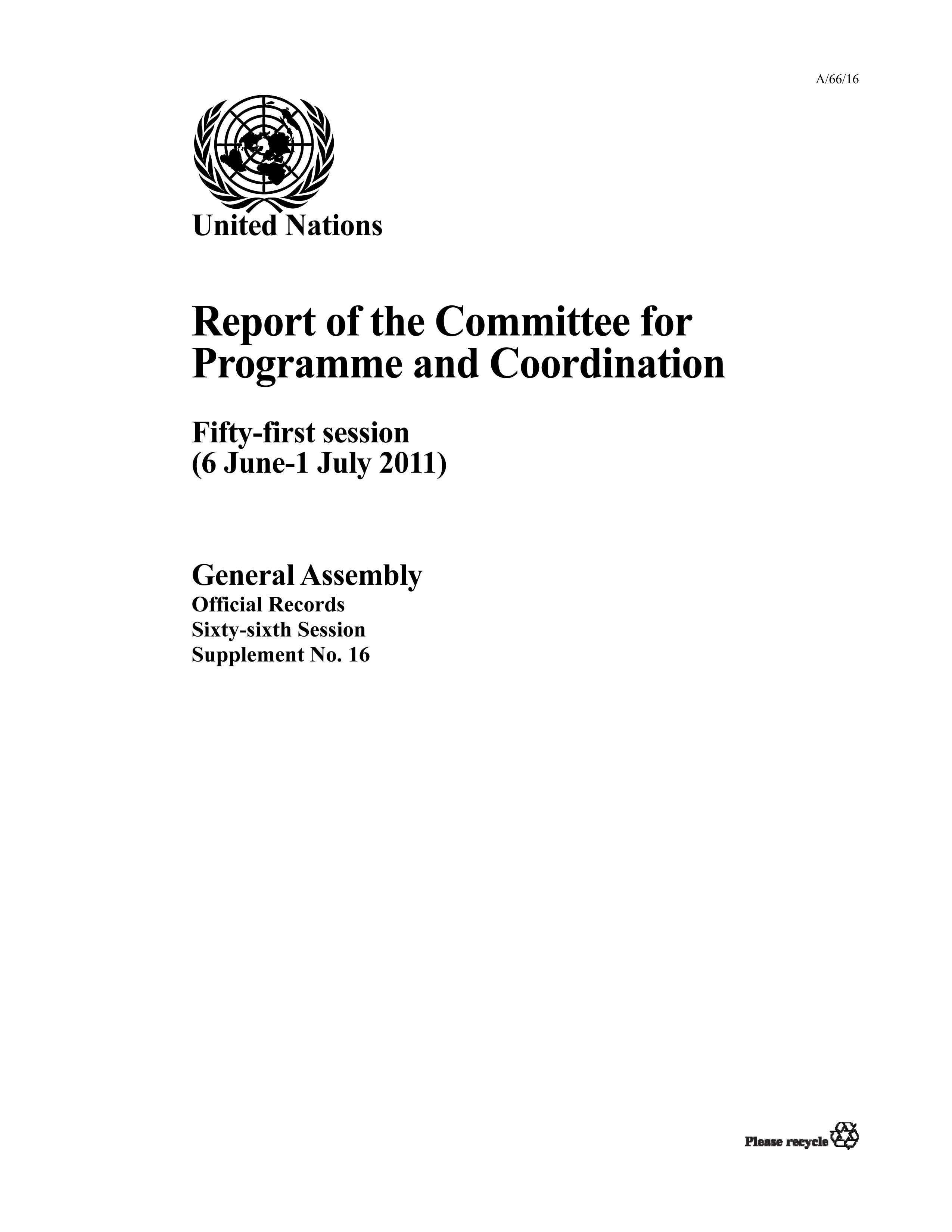 image of Report of the Committee for Programme and Coordination