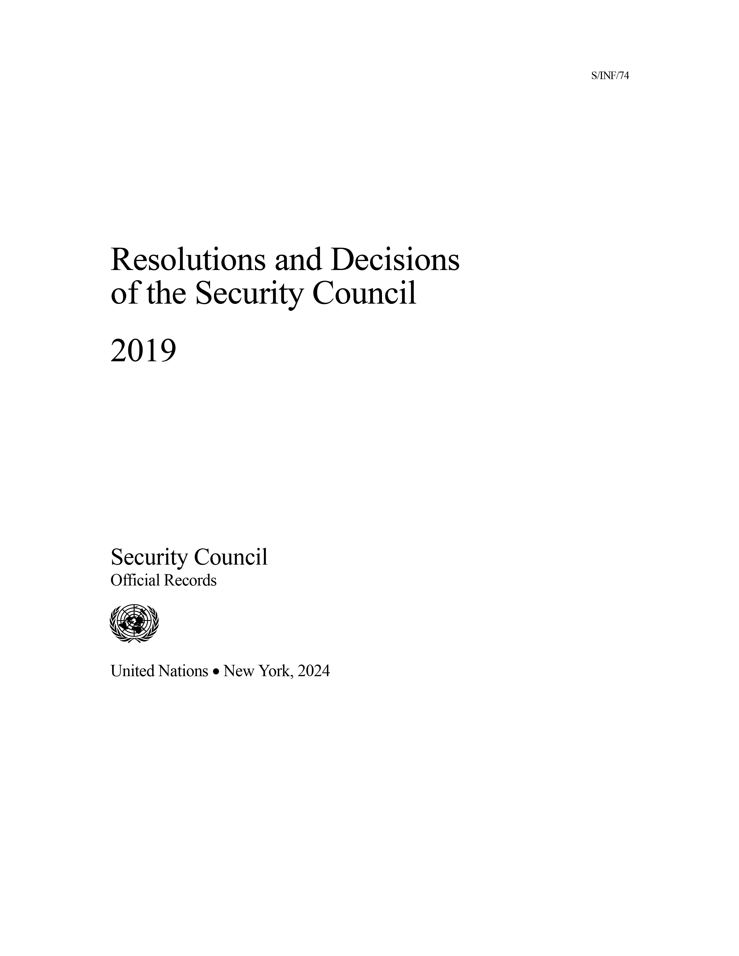 image of Resolutions and Decisions of the Security Council 2019