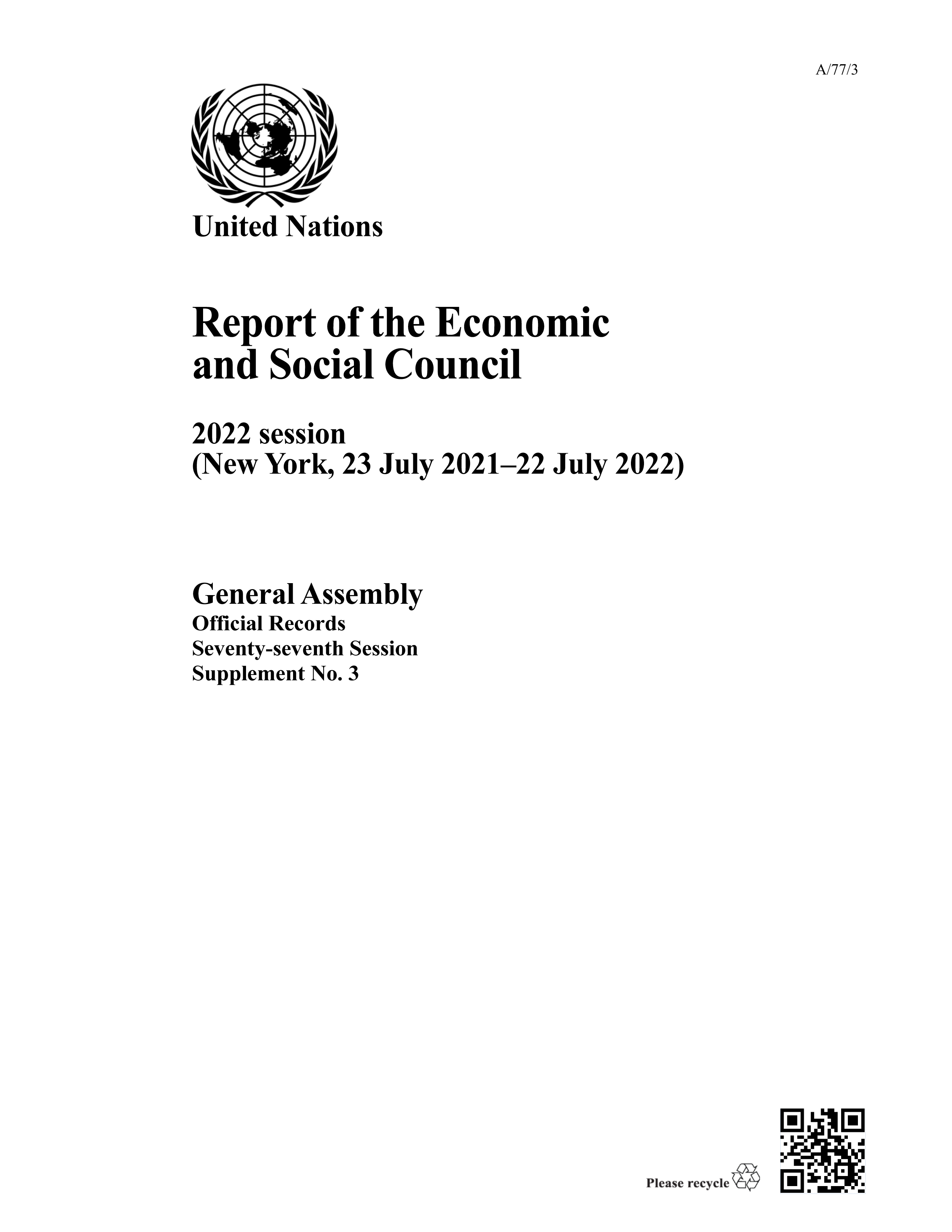 image of Report of the Economic and Social Council on its 2022 Session