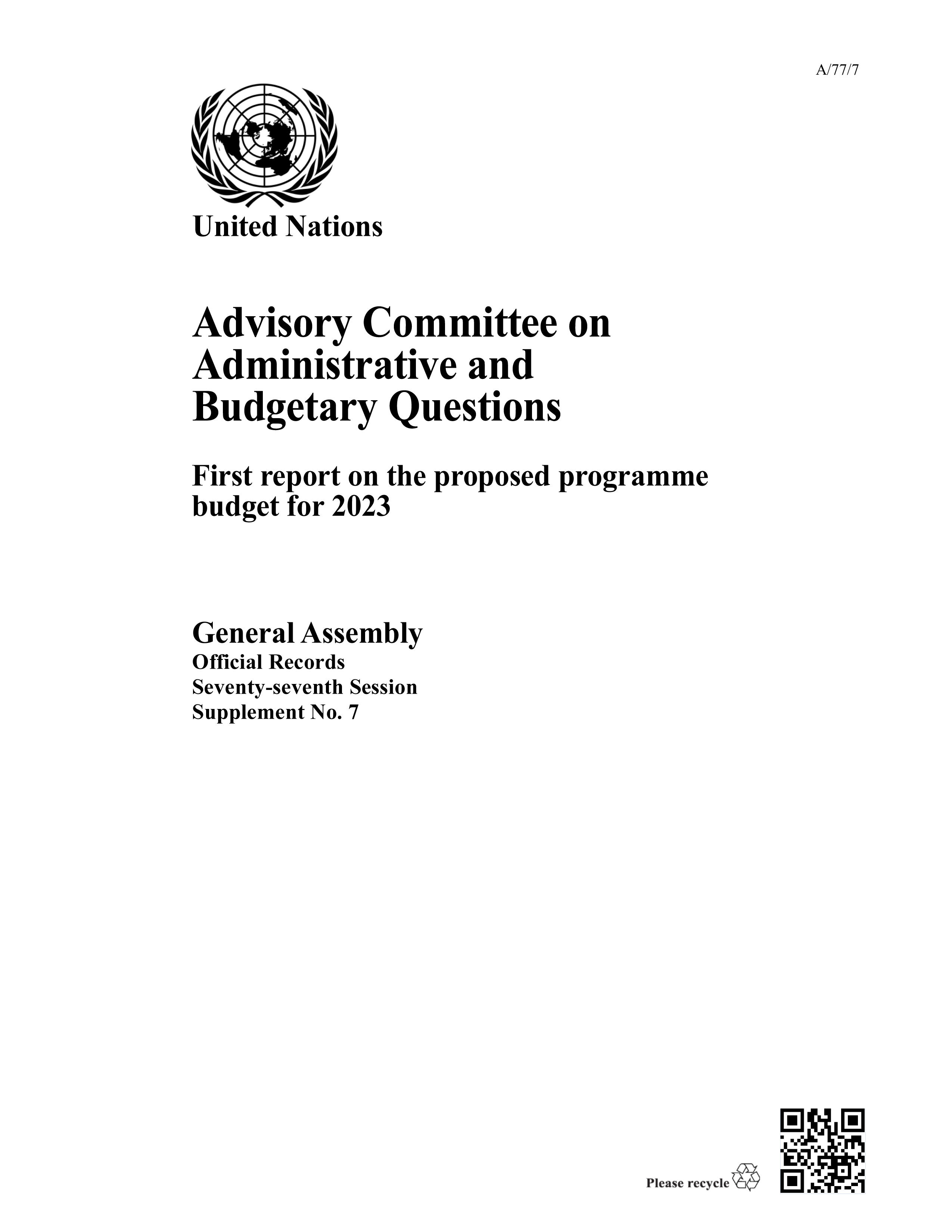 image of Advisory Committee on Administrative and Budgetary Questions