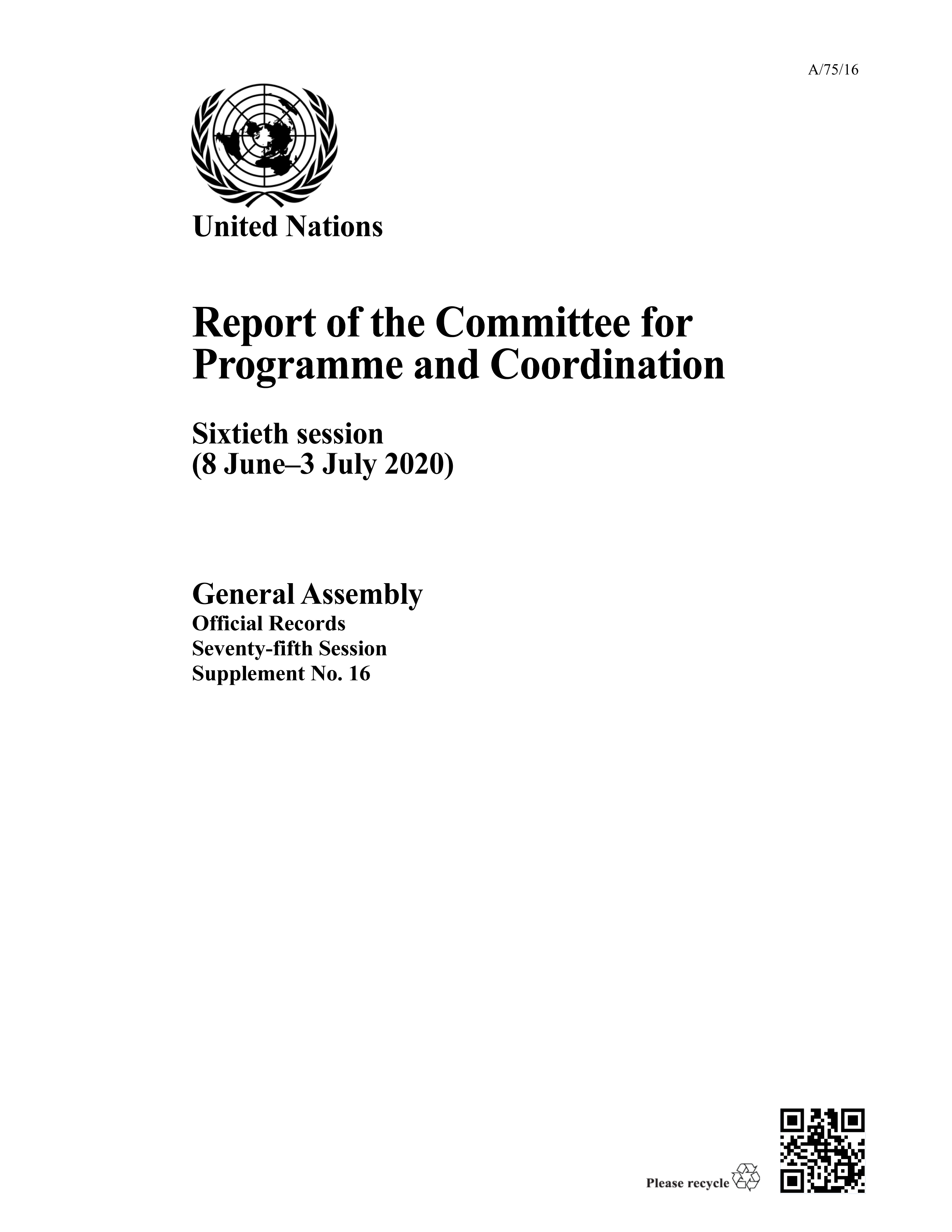 image of Report of the Committee for Programme and Coordination