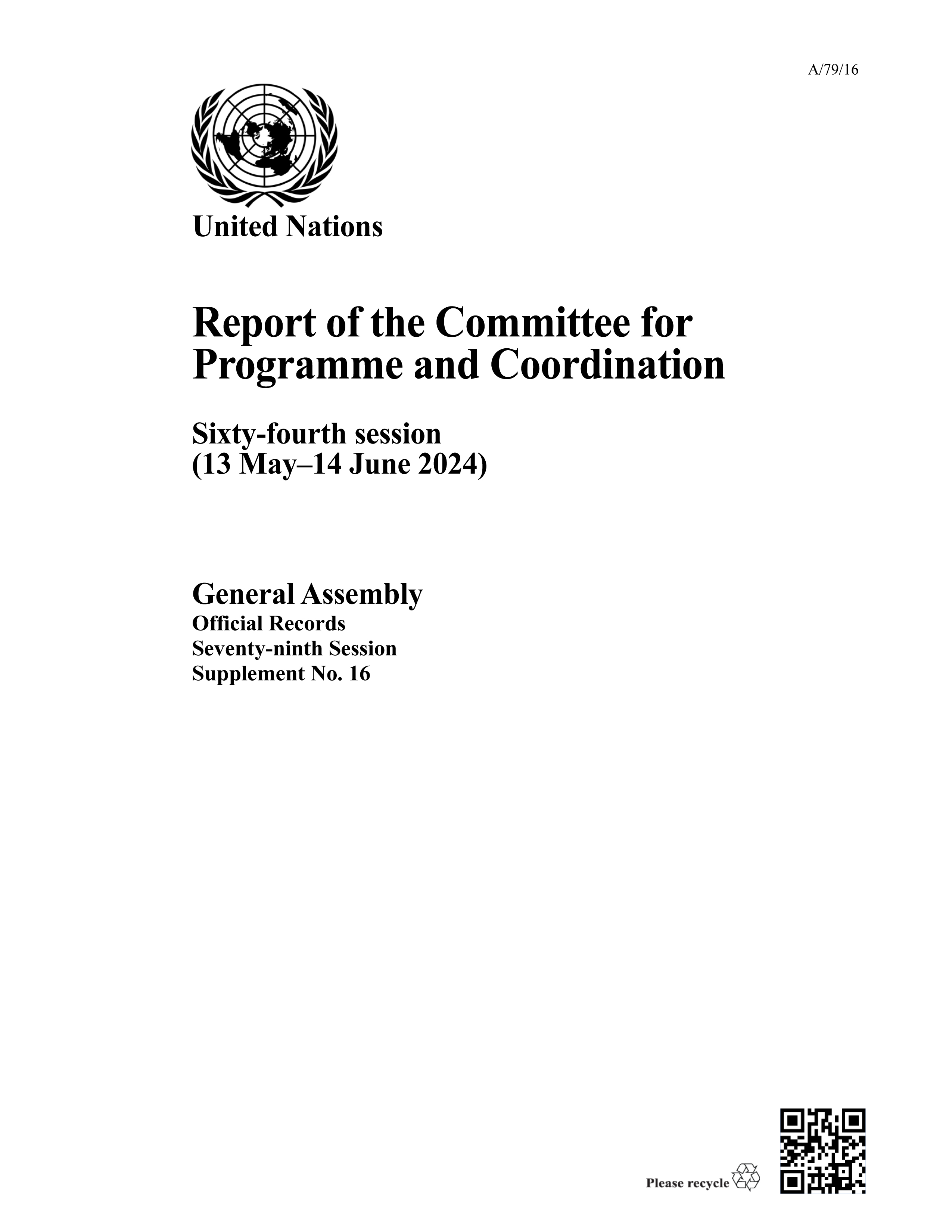 image of Report of the Committee for Programme and Coordination