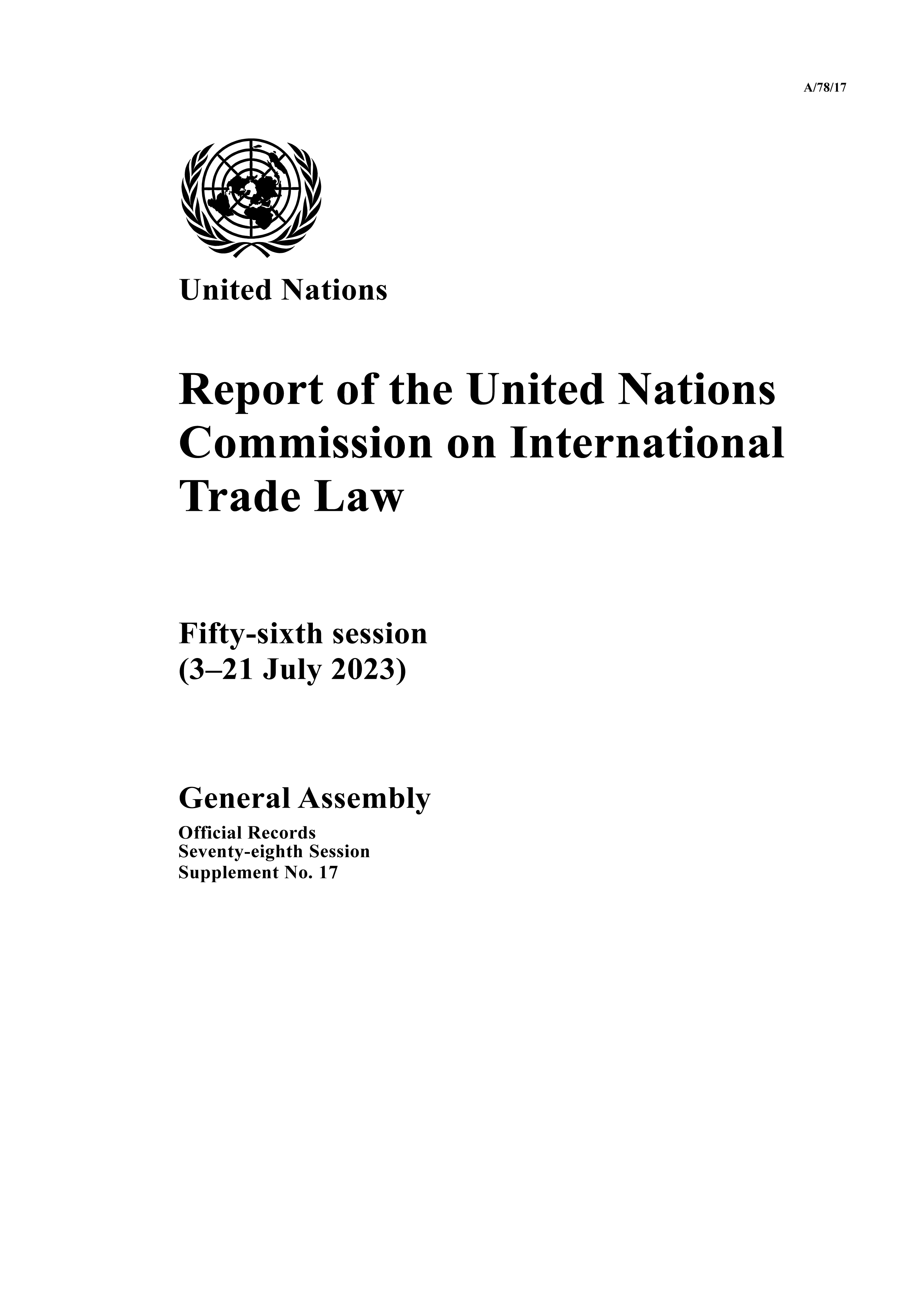 image of Report of the United Nations Commission on International Trade Law