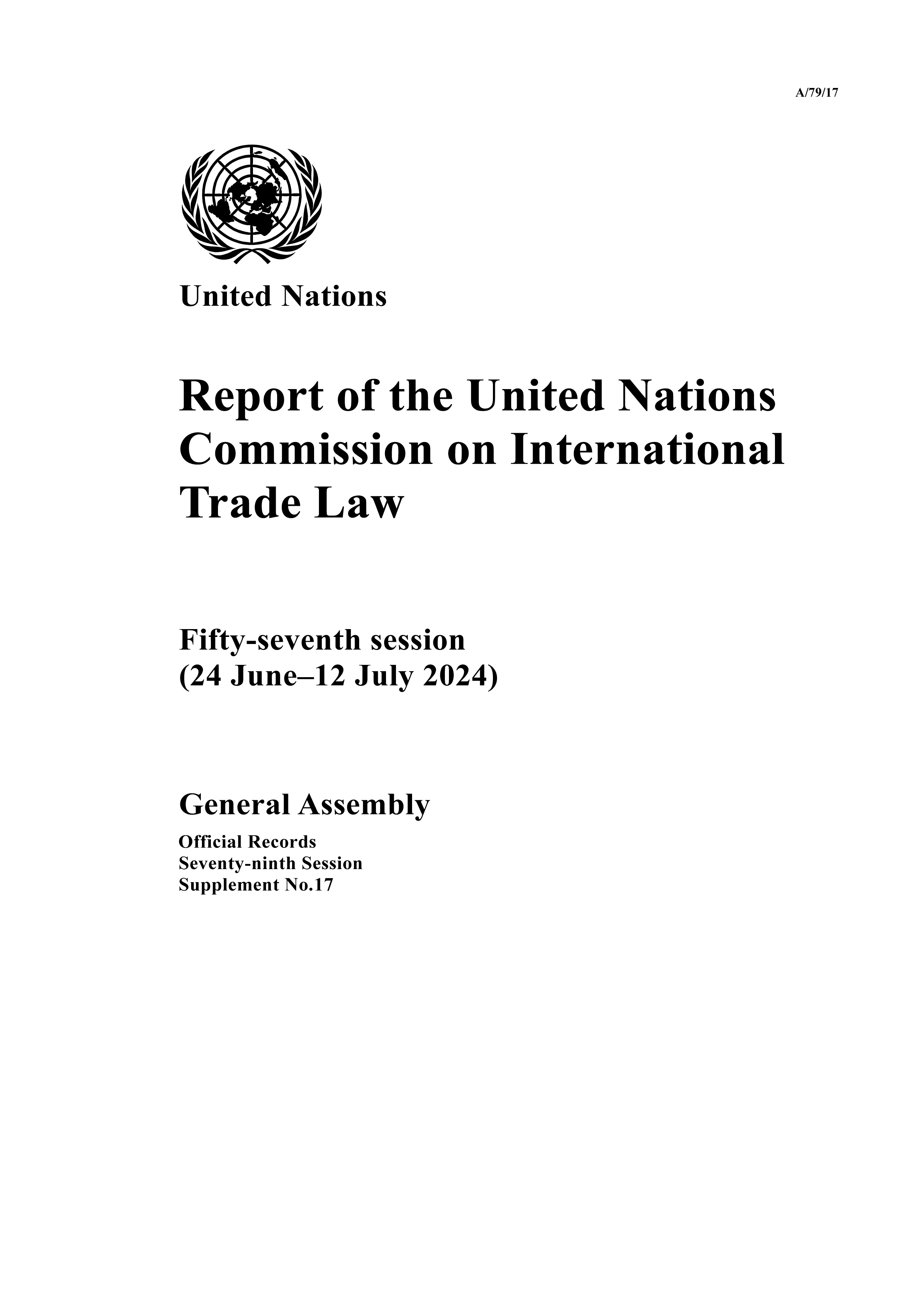 image of Report of the United Nations Commission on International Trade Law
