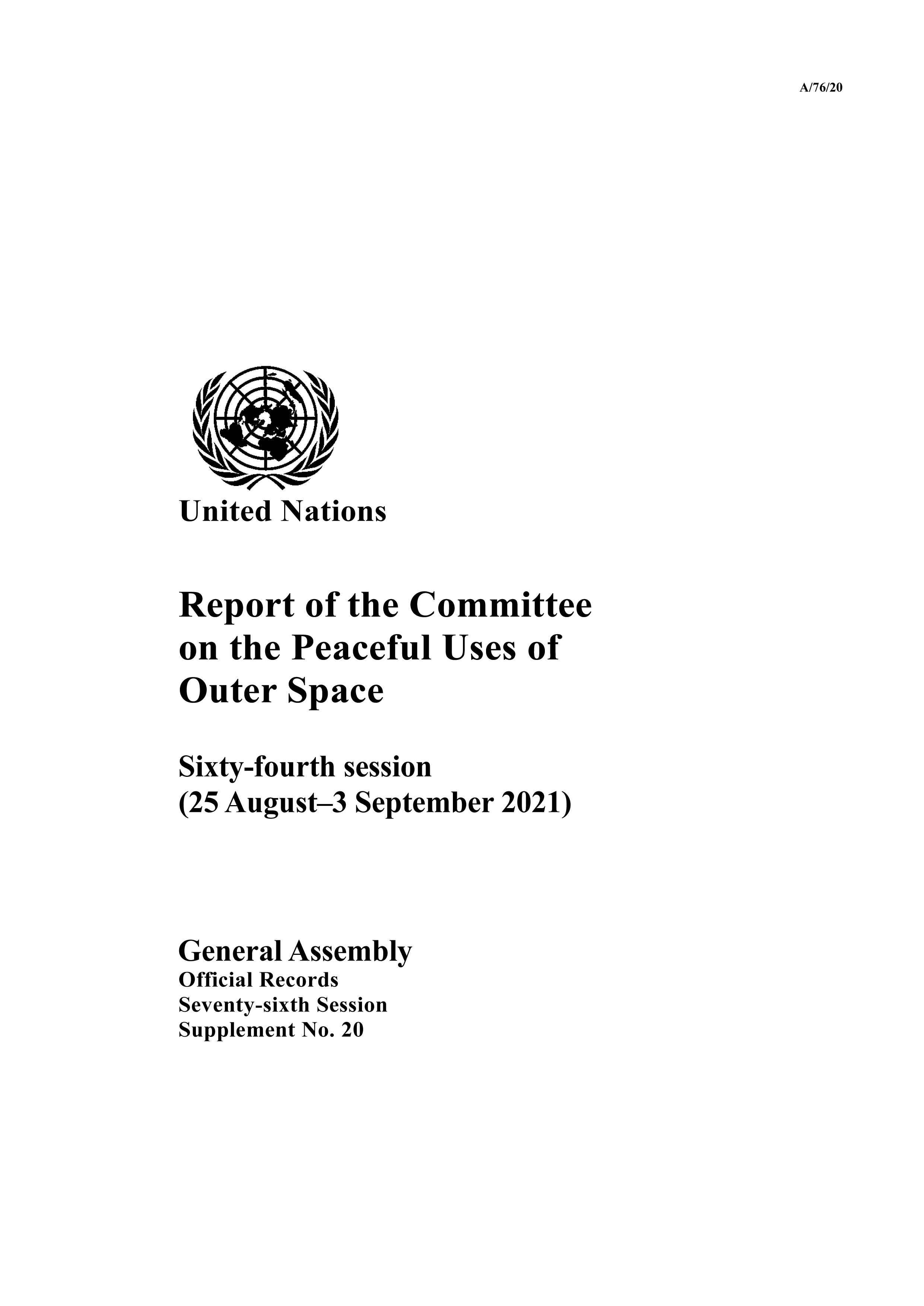 image of Report of the Committee on the Peaceful Uses of Outer Space