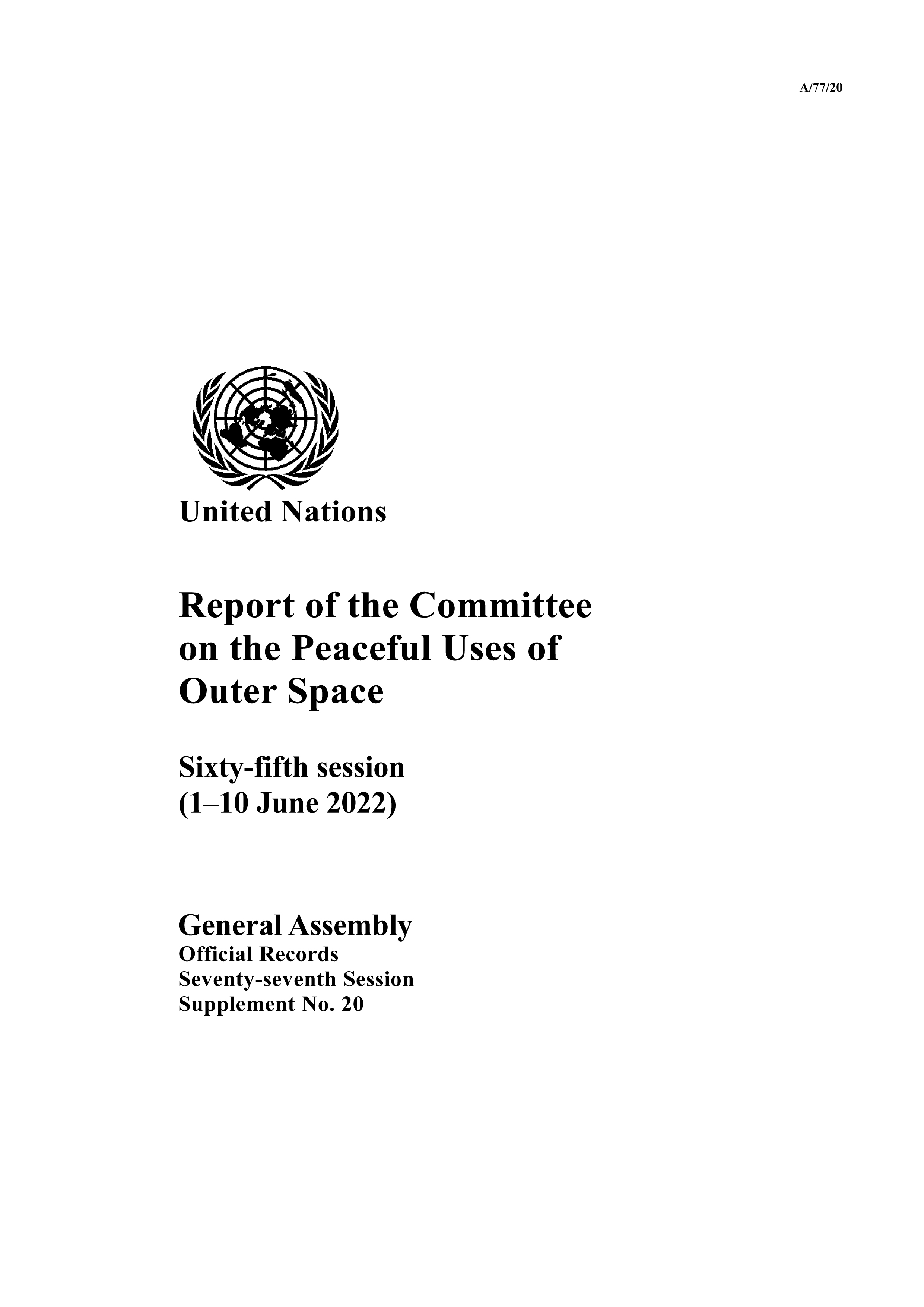 image of Report of the Committee on the Peaceful Uses of Outer Space
