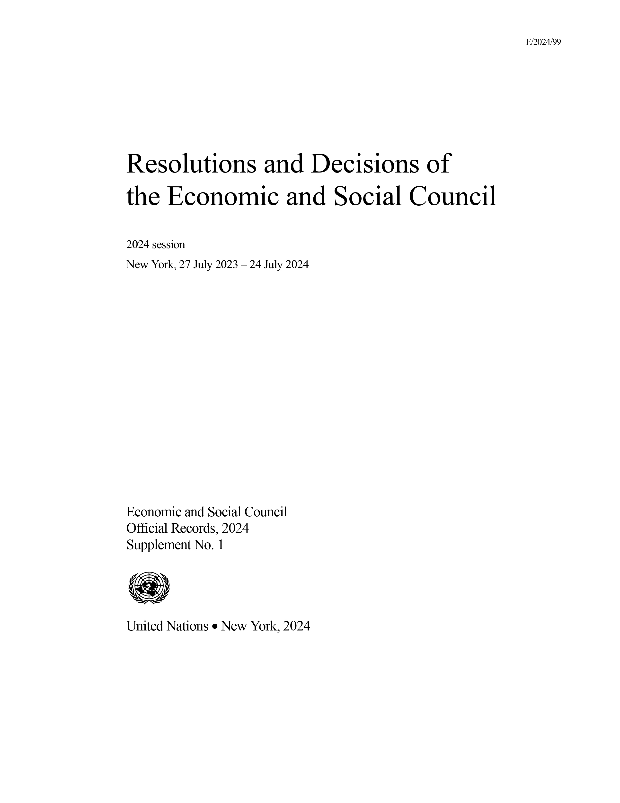 image of Resolutions and Decisions of the Economic and Social Council: 2024 Session