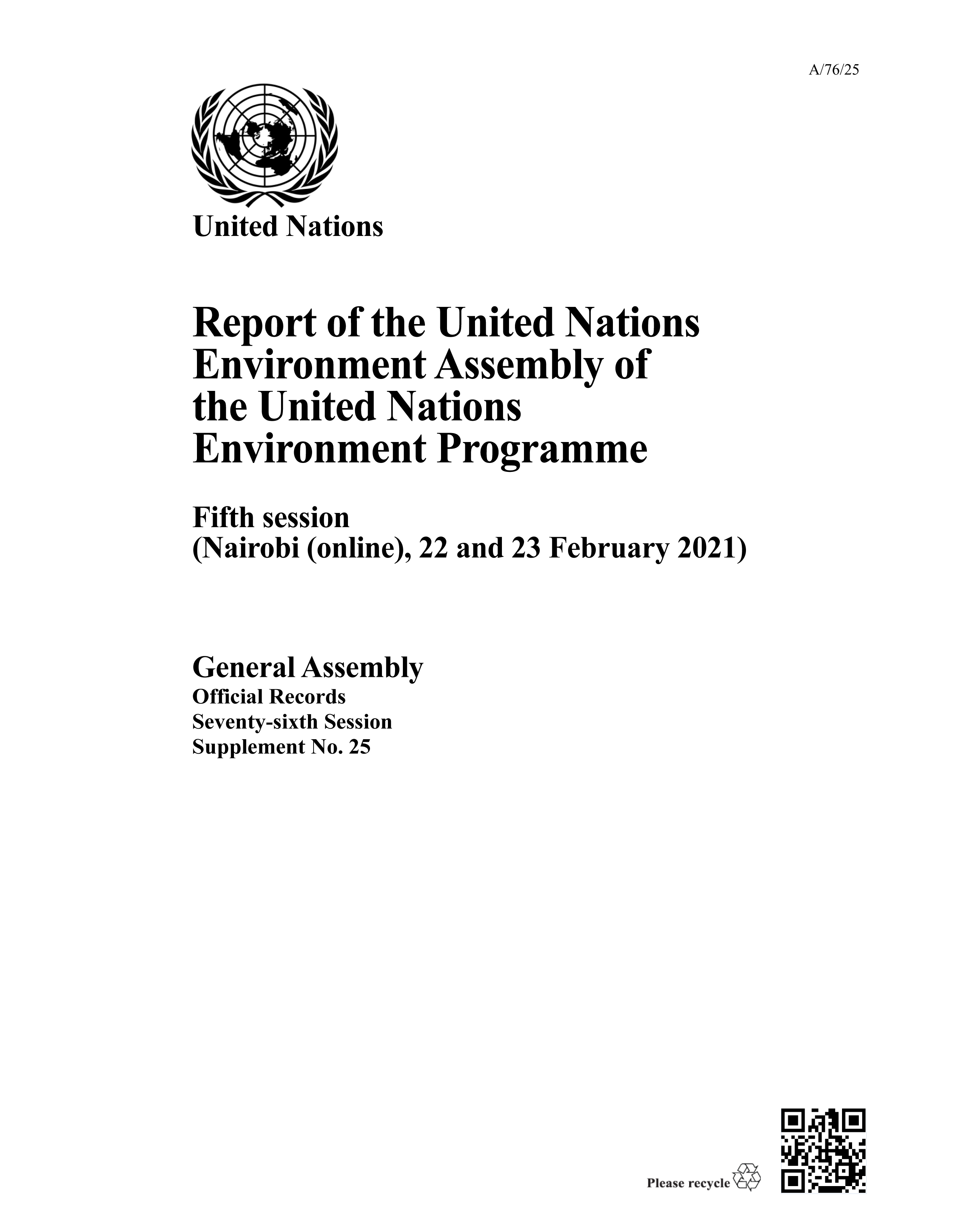 image of Report of the United Nations Environment Assembly of the United Nations Environment Programme