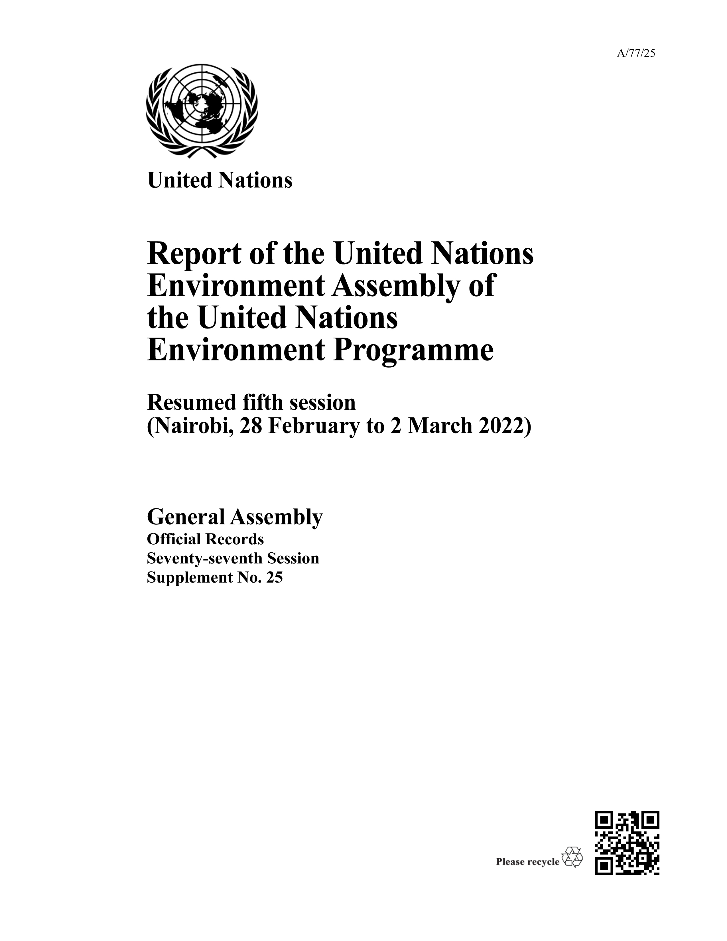 image of Report of the United Nations Environment Assembly of the United Nations Environment Programme
