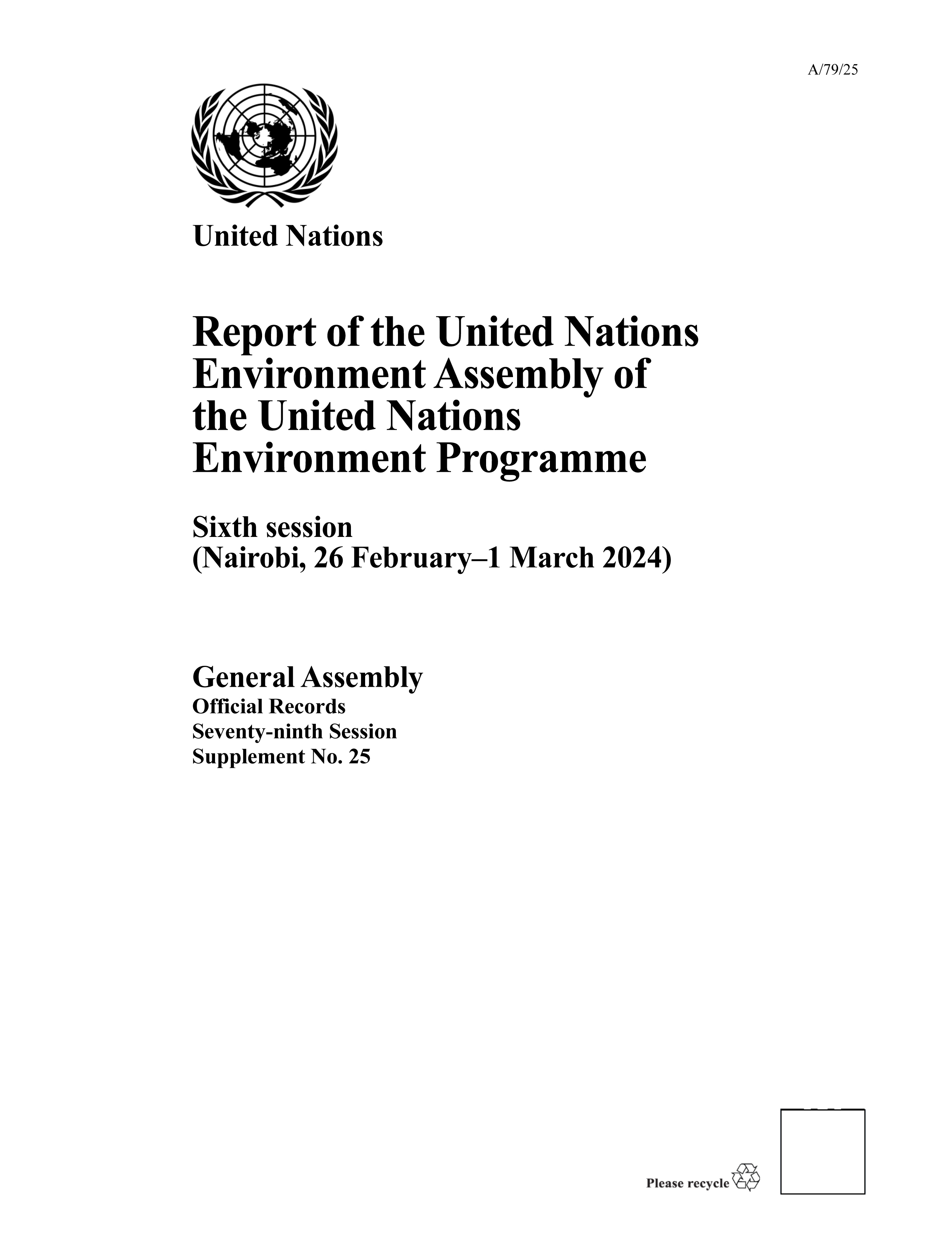 image of Report of the United Nations Environment Assembly of the United Nations Environment Programme