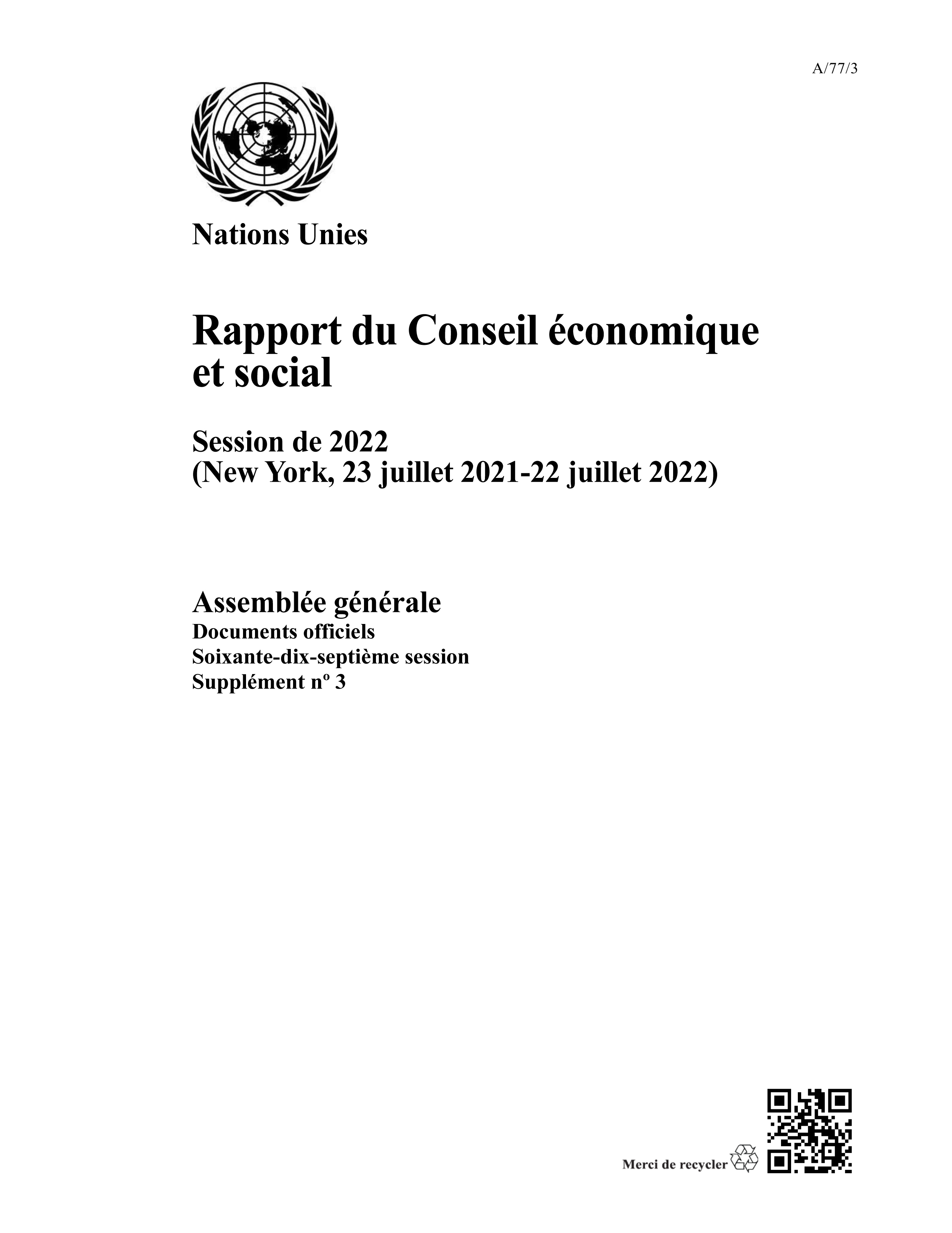 image of Rapport du Conseil économique et social: Session de 2022